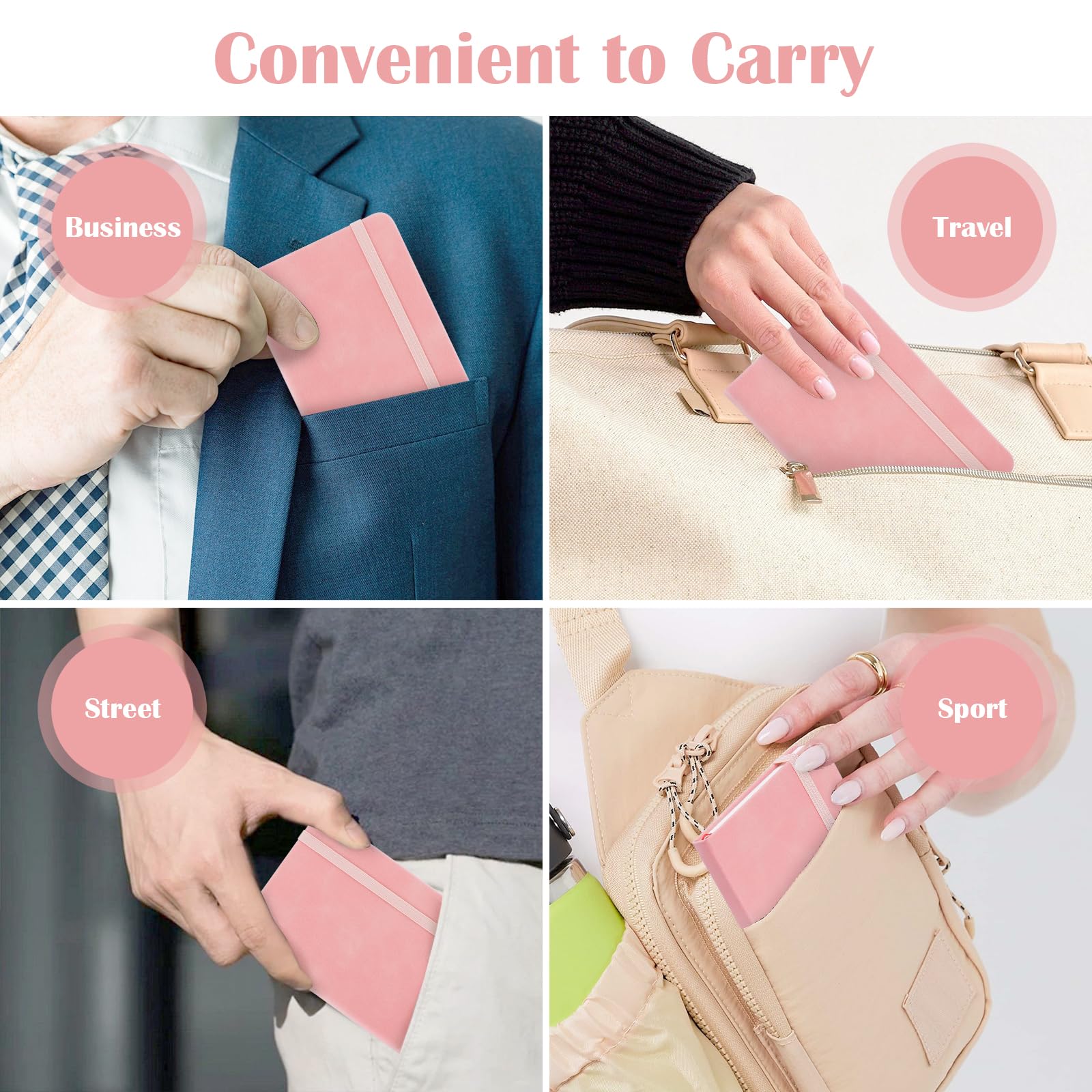 MicroSpark Pocket Dotted Notizbuch, 2er-Pack Punktraster Notizbuch, gepunktetes Tagebuch mit Aufklebern, 8,9 x 14 cm, Hardcover, kleines Mini-A6-Format, 160 Seiten, 100 g/m² dickes Papier, Blush Pink