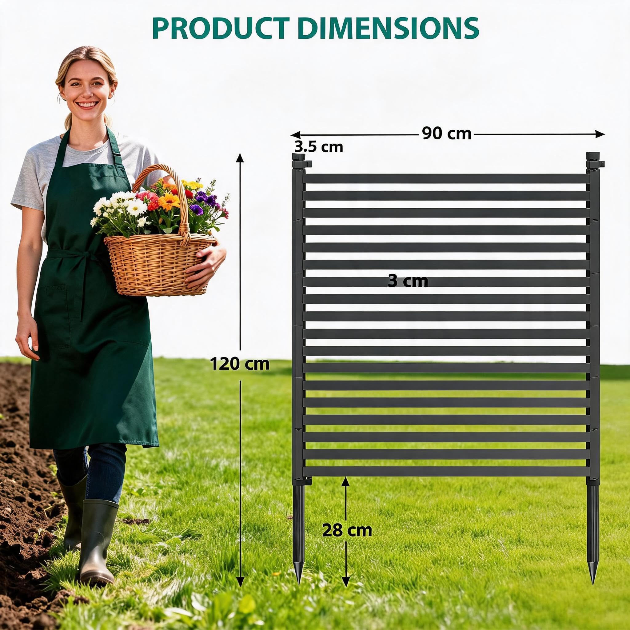 Aptliton Gartenzaun 2 Sets, PE+Metall Steckzaun 180cm(l) x 120cm(h) x 5cm(t), Dekorativer Gitterzaun Ohne Graben, Wetterfeste Tierbarriere Für Garten, Terrasse, Blumenbeet, Hof, Schwarz