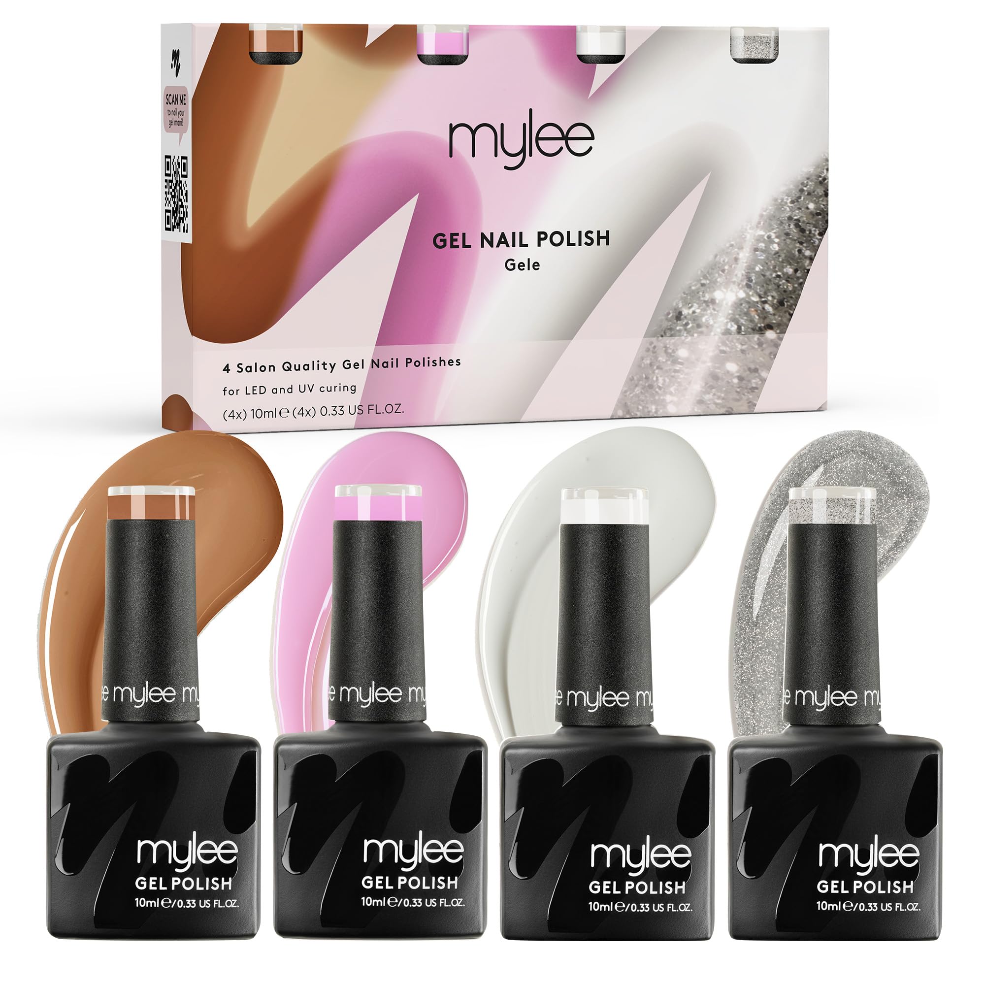 Mylee Set de Esmalte de Uñas en Gel Semipermanente 4x10ml [Gele] UV/LED Nail Art Manicure Pedicure para Uso Profesional y Doméstico [Unveiled Collection] - Larga Duración y Fácil de Aplicar