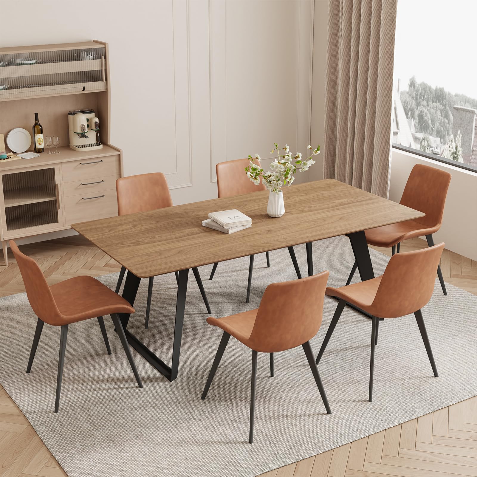 ZckyCine Extendable Dining Table Set for 6 51 67 Inch Modern Dining Table with 6 PU Leather Chairs