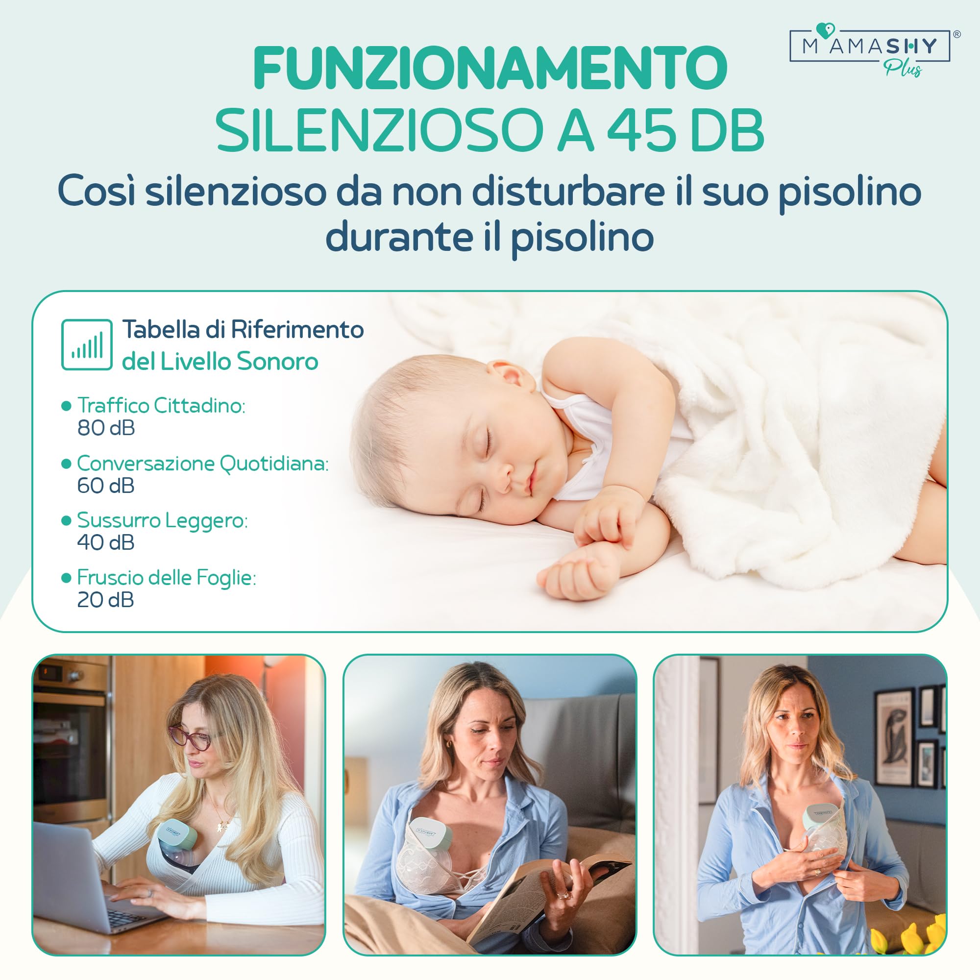 MAMASHY Plus – Tiralatte Elettrico Indossabile Silenzioso con 6 Taglie, 4 Modalità, 12 Livelli, USB‑C, 5 Adattatori BPA‑Free, Allattamento Neonato, Portatile, Accessori Inclusi