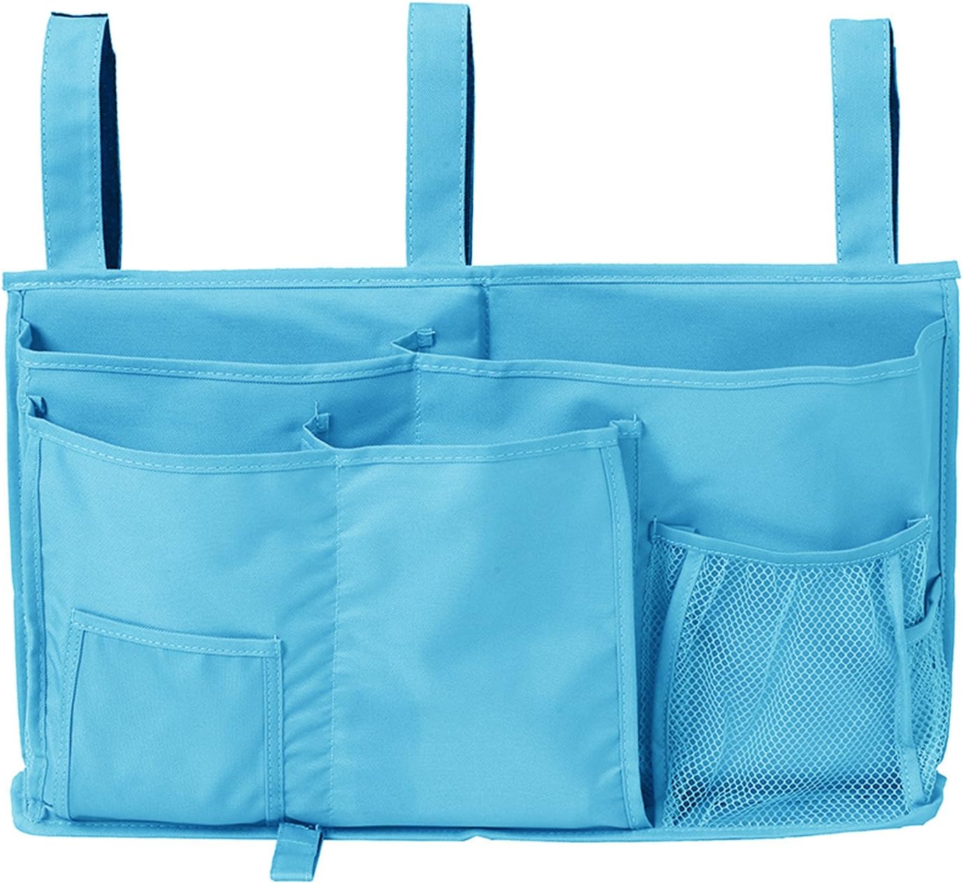 TOPWOOZU Bedside Organizer Caddy Hanging Storage Bag Holder 8 Pockets Bed Rails Dorm Rooms Bunk Beds Apartments Bathrooms Blue