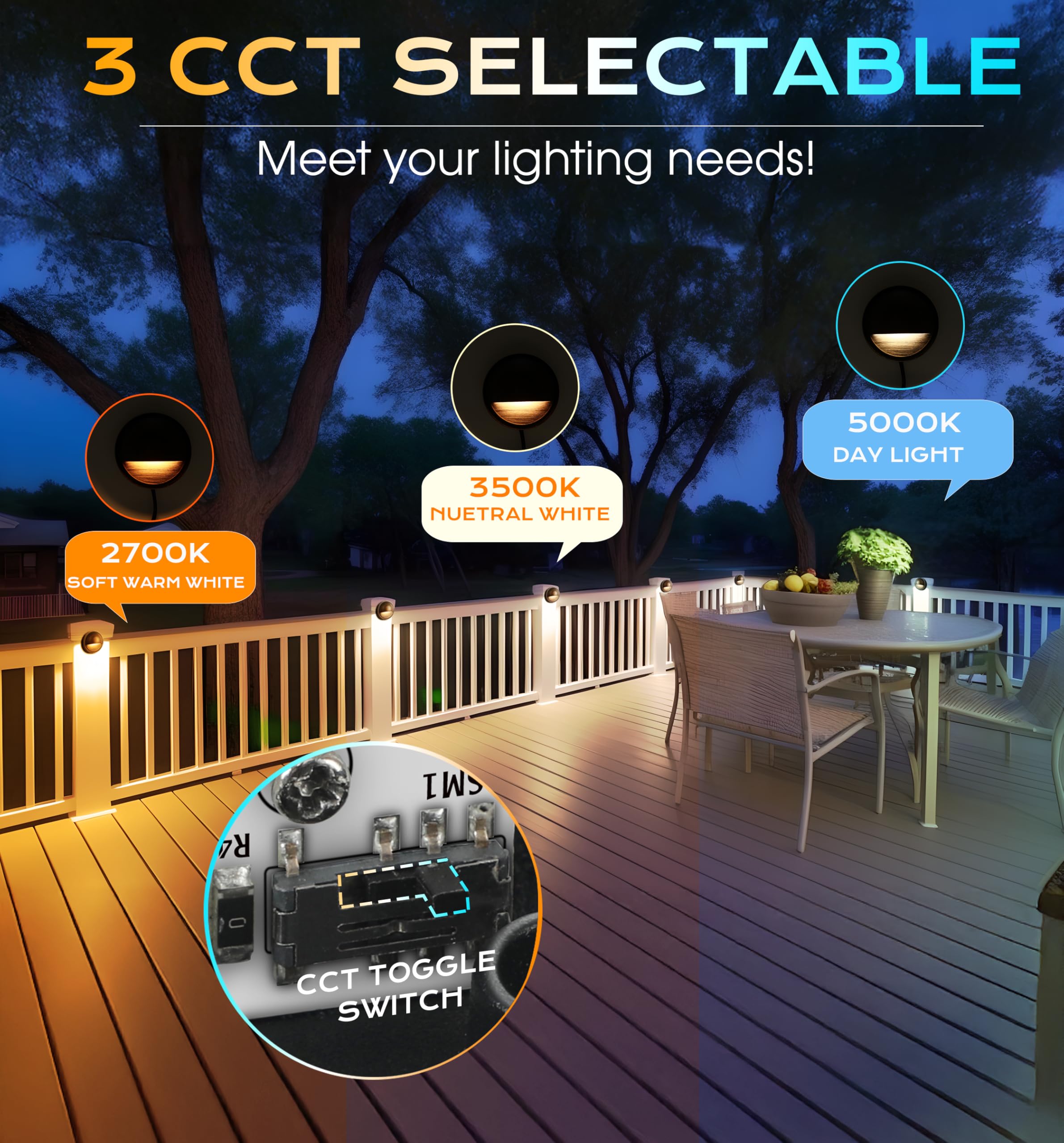 CLOUDY BAY [6 Pack] 3CCT Low Voltage LED Deck Lights Outdoor