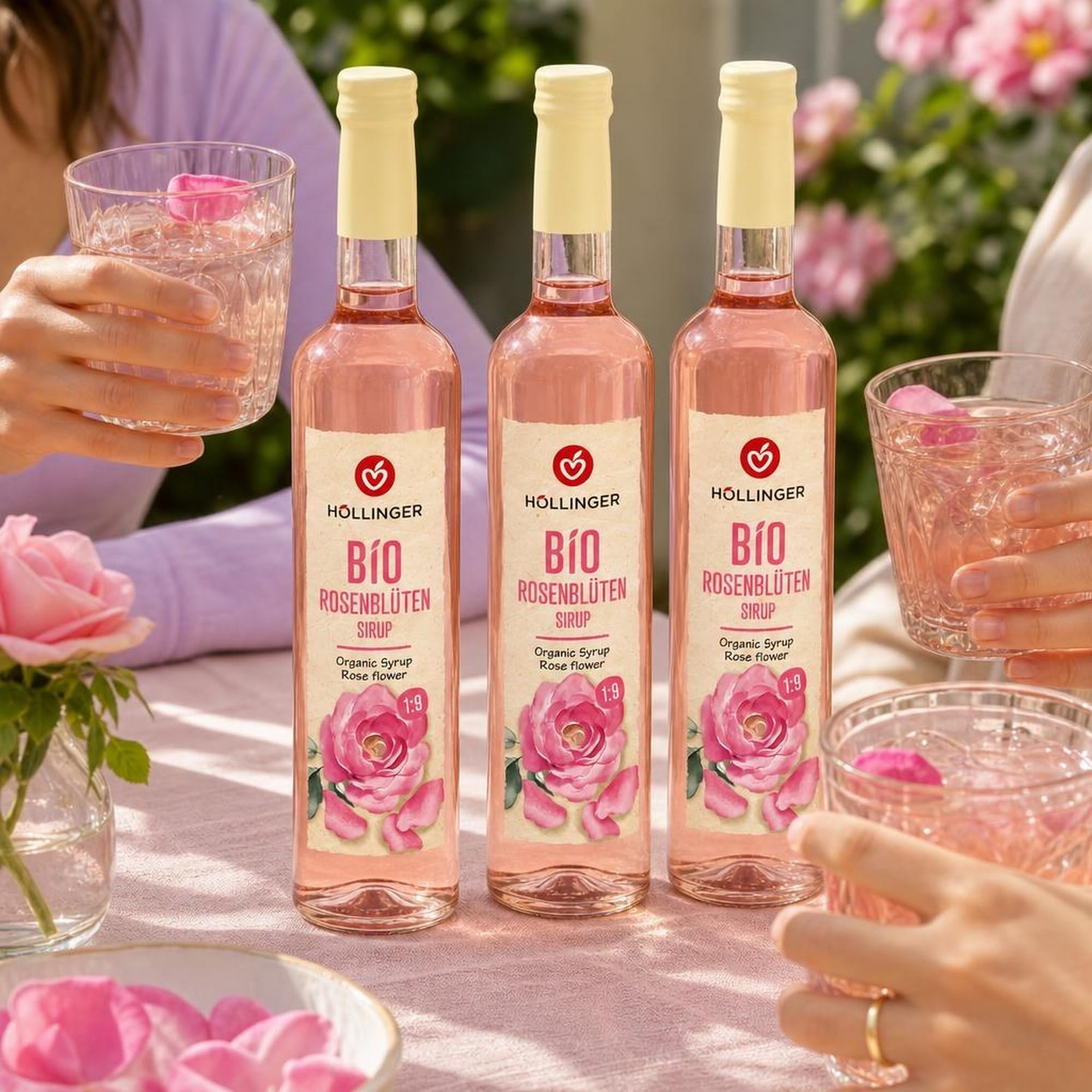 Höllingerr Bio Rosenblüten Sirup - Vegan, 3x500ml Glas Flasche - Rosige Erfrischung – Ansicht 2
