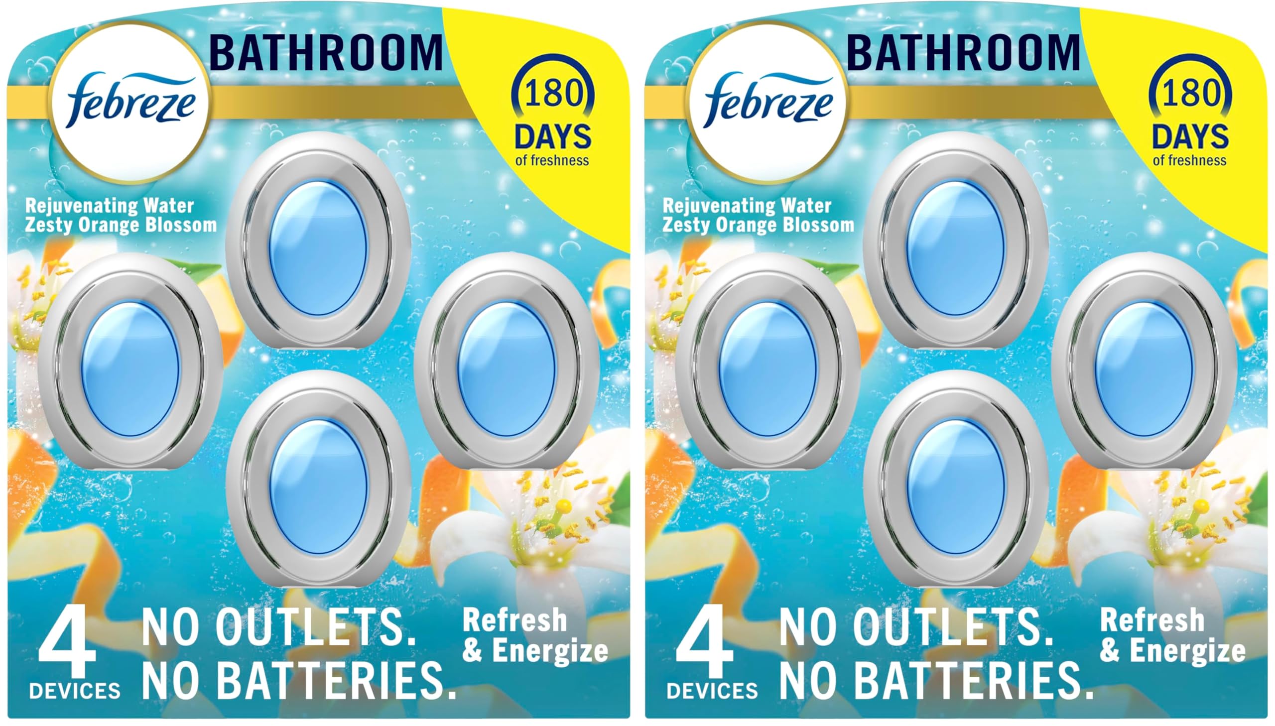 Febreze Bathroom Air Freshener Refresh & Energize Scent, 4 Count (Pack of 2) | Odor Fighter for Small Spaces - main product image