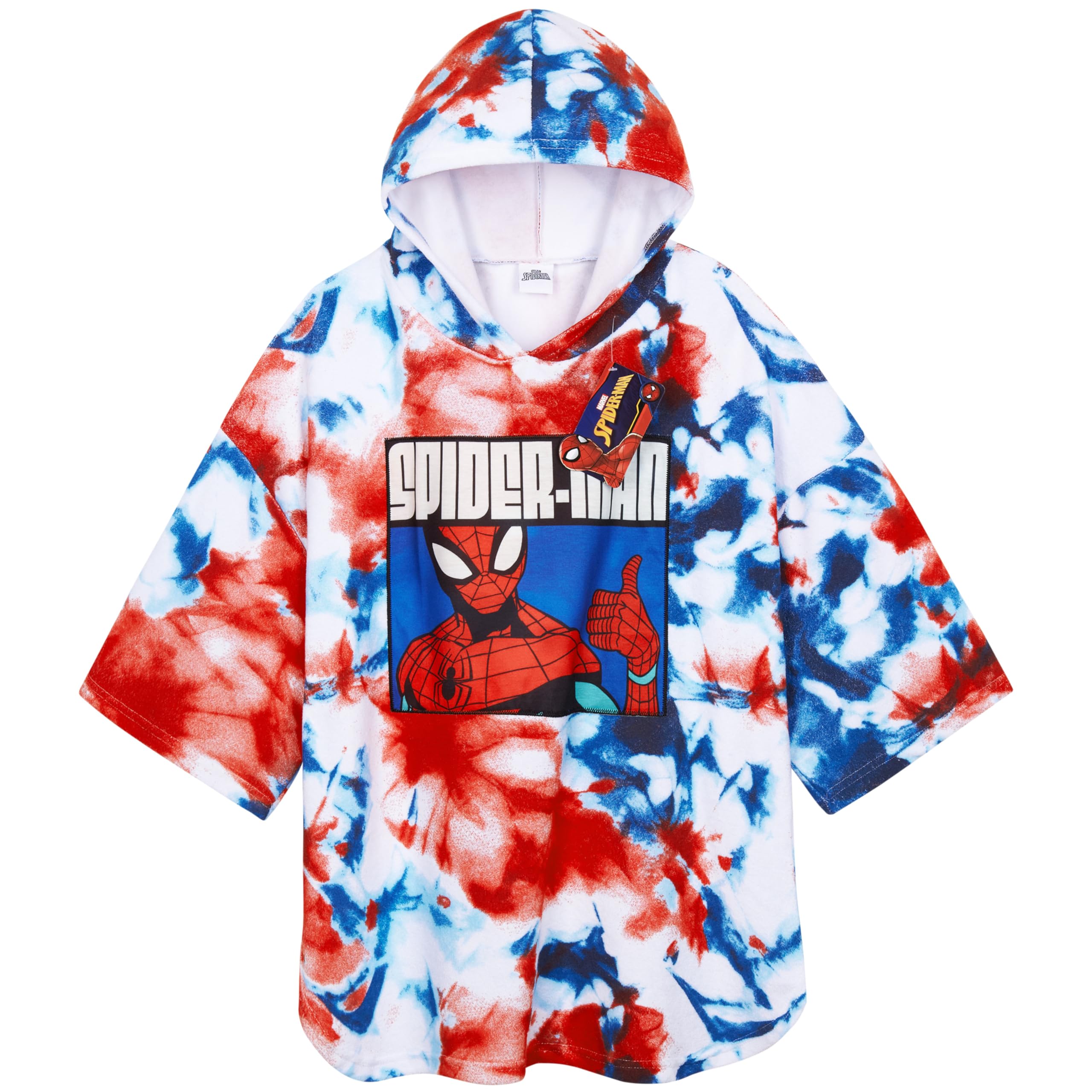 Marvel Spiderman Kids Changing Robe, Hooded Towel Poncho Boys Girls, Avengers Wearable Towel for Swim Surf, Gifts for Kids (Blue/Red, 10-13 Years)