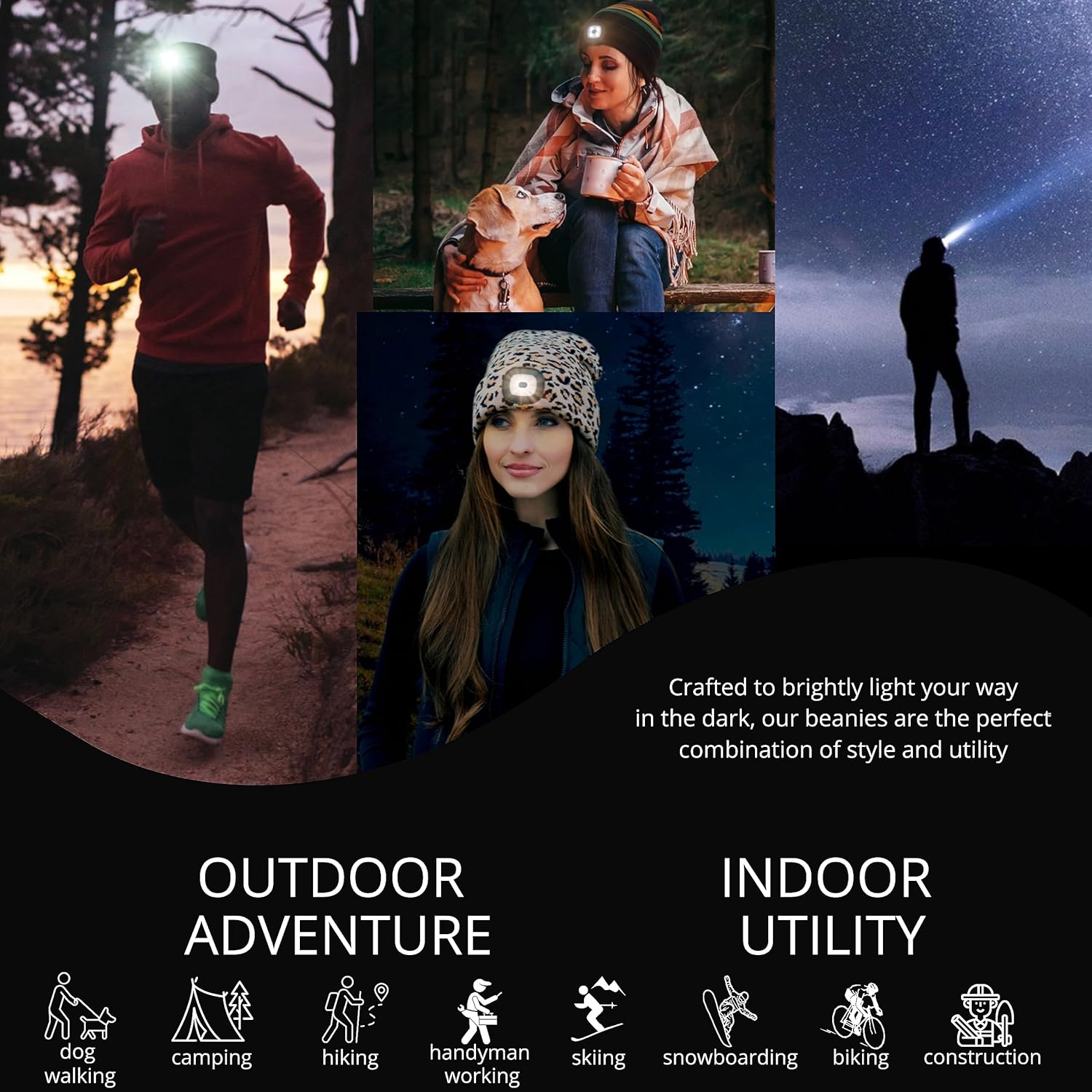 Classic Rechargeable LED Warm Knit Beanie Head Light Hat Headlamp for Outdoor Activities - Image 7