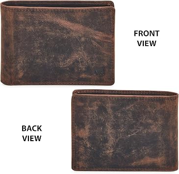 Real Leather Mens Bifold Wallet RFID Blocking Slim Minimalist Front Pocket - Thin & Stylish with ID Window in Gift Box (Crazy Horse, Cognac).