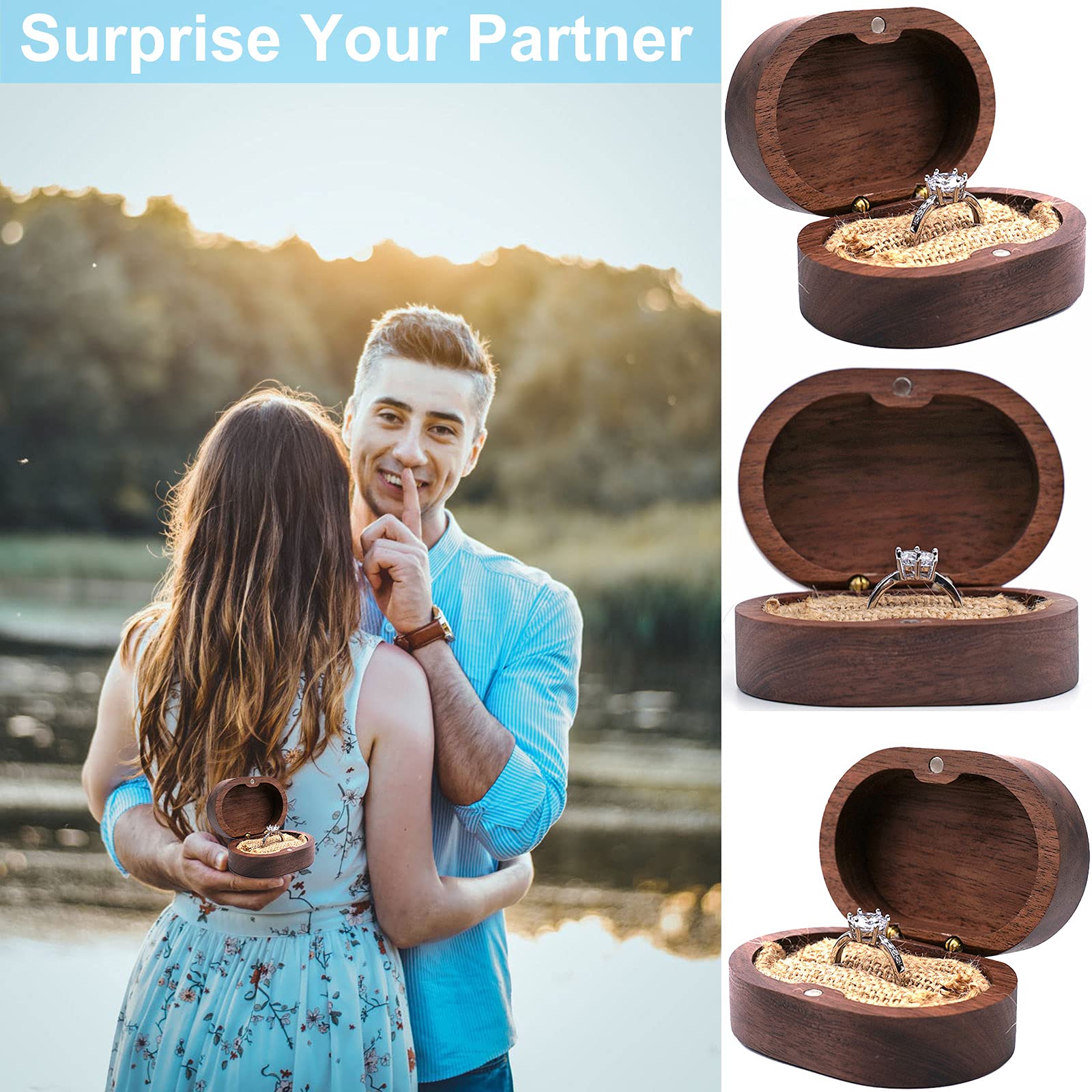 Scatola Porta Fedi Nuziali In Legno Di Noce - Piccola E Magnetica Per Proposta Di Matrimonio, Regalo Per Fidanzamento O Cerimonia - Porta Gioielli Artigianale