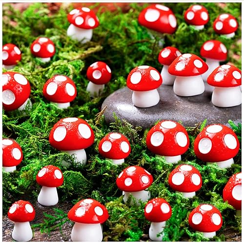 60pcs Mini Resin Mushrooms for Crafts 0.7" 0.5" 0.4" Tiny