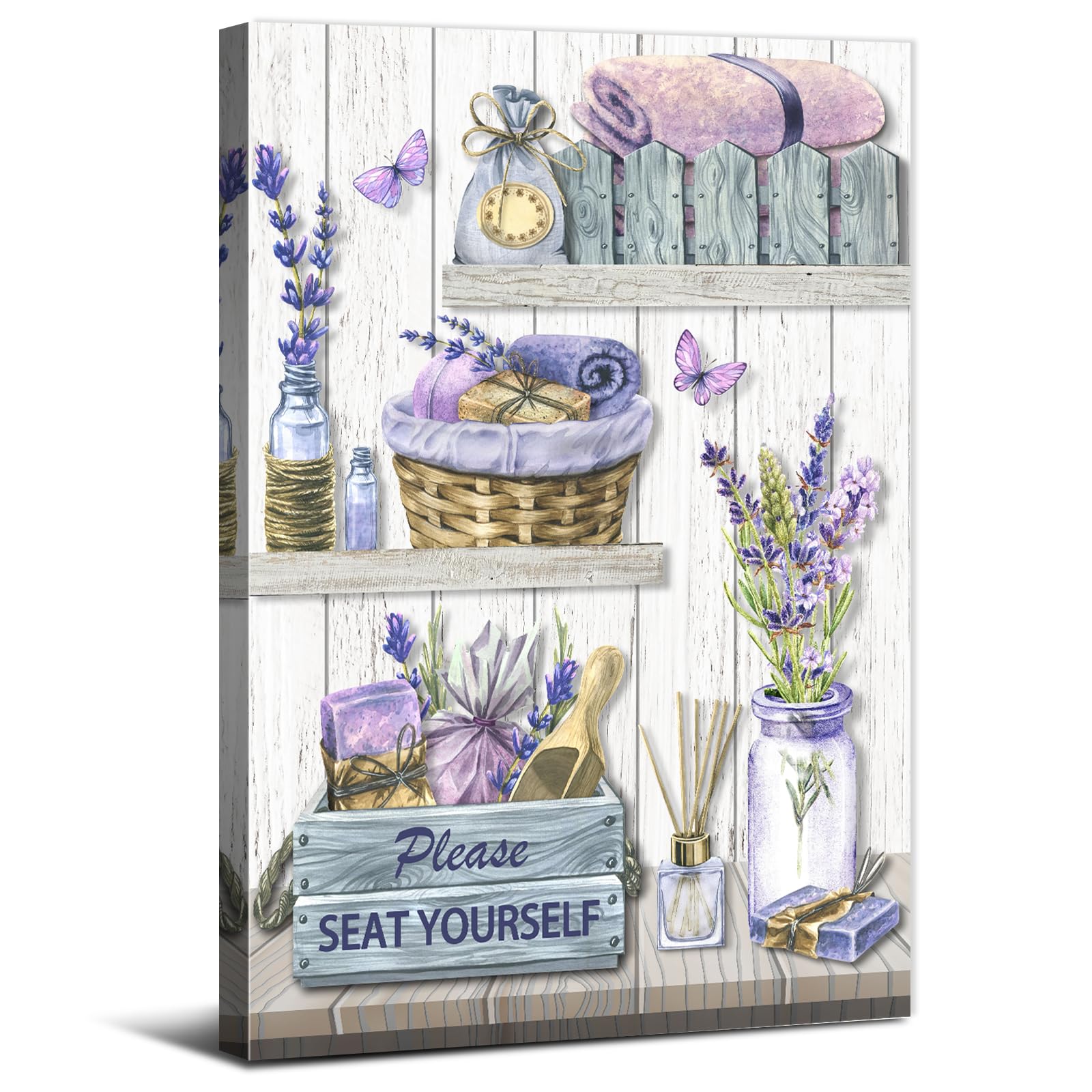 Purple Bathroom Wall Art Rustic Lavender Pictures Master Bedroom Farmhouse Country Flower Poster Funny Please Seat Yourself Painting Canvas Prints Artwork for Laundry Restroom Home Decorations 16x24"