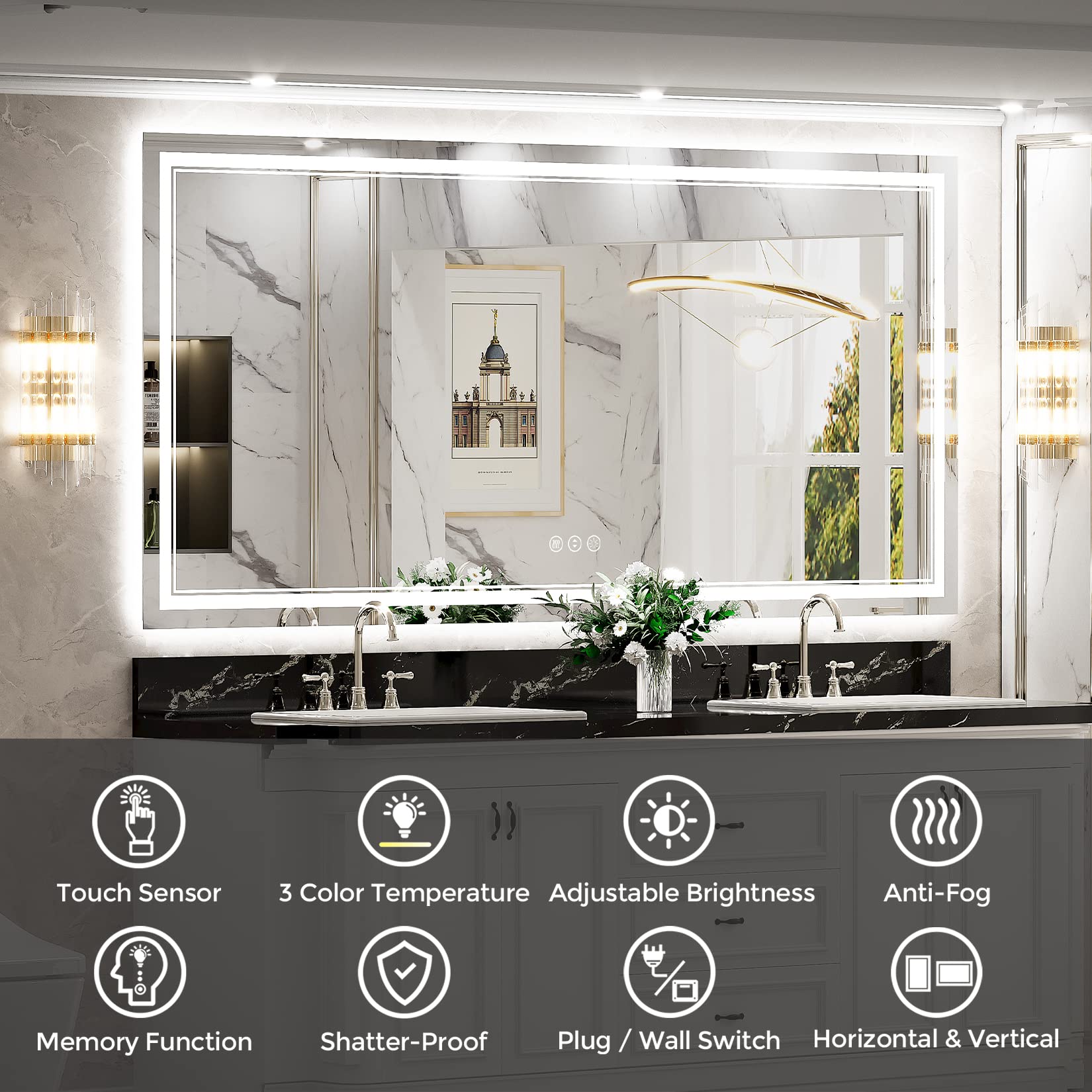 Iskm LED Mirror for Bathroom 78x38 Front and Backlit Bathroom Mirror