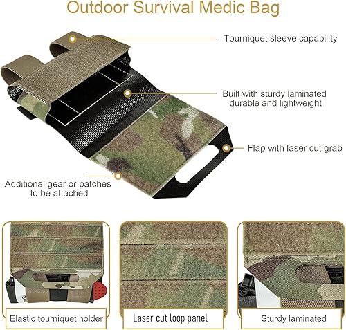 Miniatura 3 de PETAC GEAR Bolsa táctica Ifak, kit de primeros auxilios de microtrauma militar, bolsas de supervivencia médica con cinturón (solo bolsa)