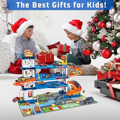 Miniatura 6 de Juego de juguete de estacionamiento y garaje, rampa de carreras, juegos de juguetes de garaje con 6 pequeños autos de aleación, pista de aventura, 3