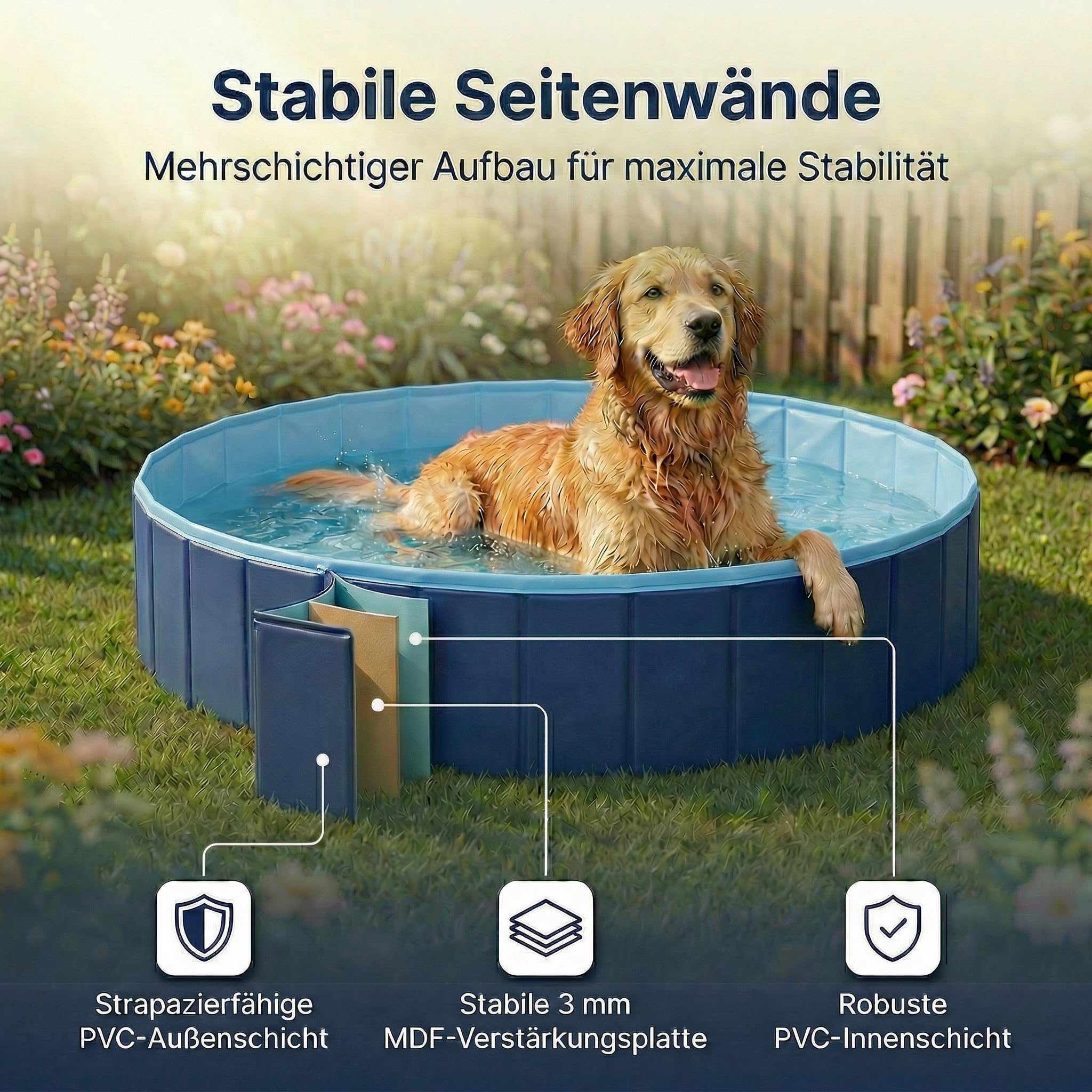 Hundepool faltbar 120cm x 30cm Planschbecken mit Auslauf Bällebad