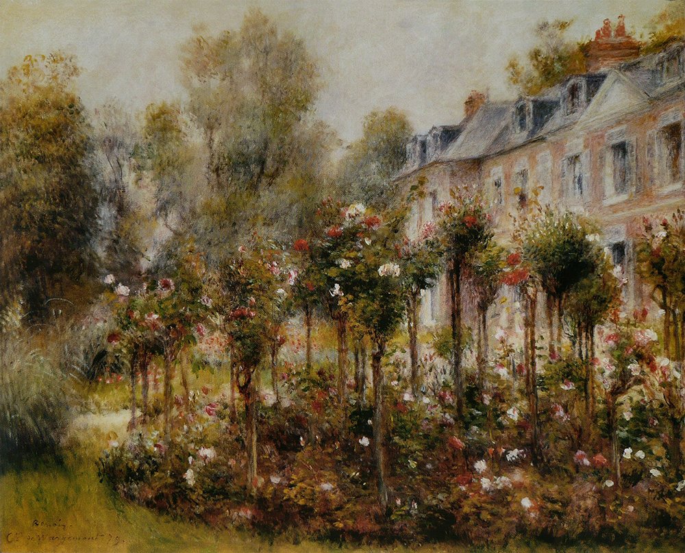 Tableau Roseraie à Wargemont de Renoir grand format avec cadre marron