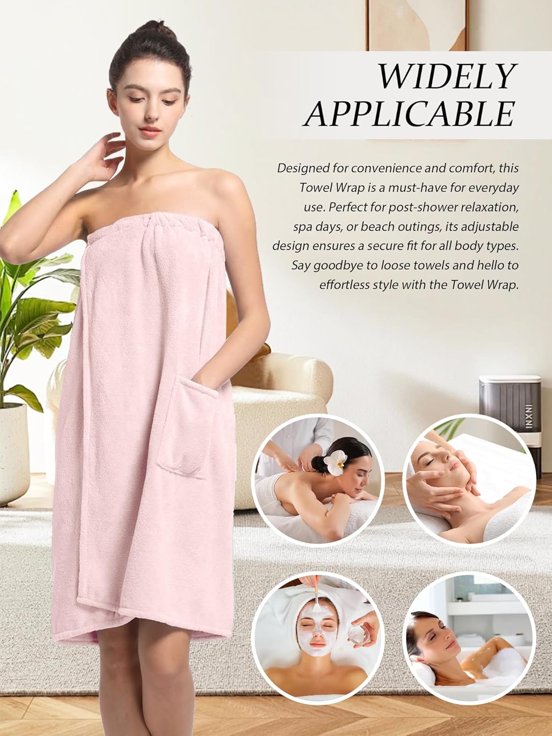 Women'S Soft Wrap Towel Full Length,Bath Robe After Shower Female Plush Long,Spa Bathrobes Lightweight With Pockets - Image 4