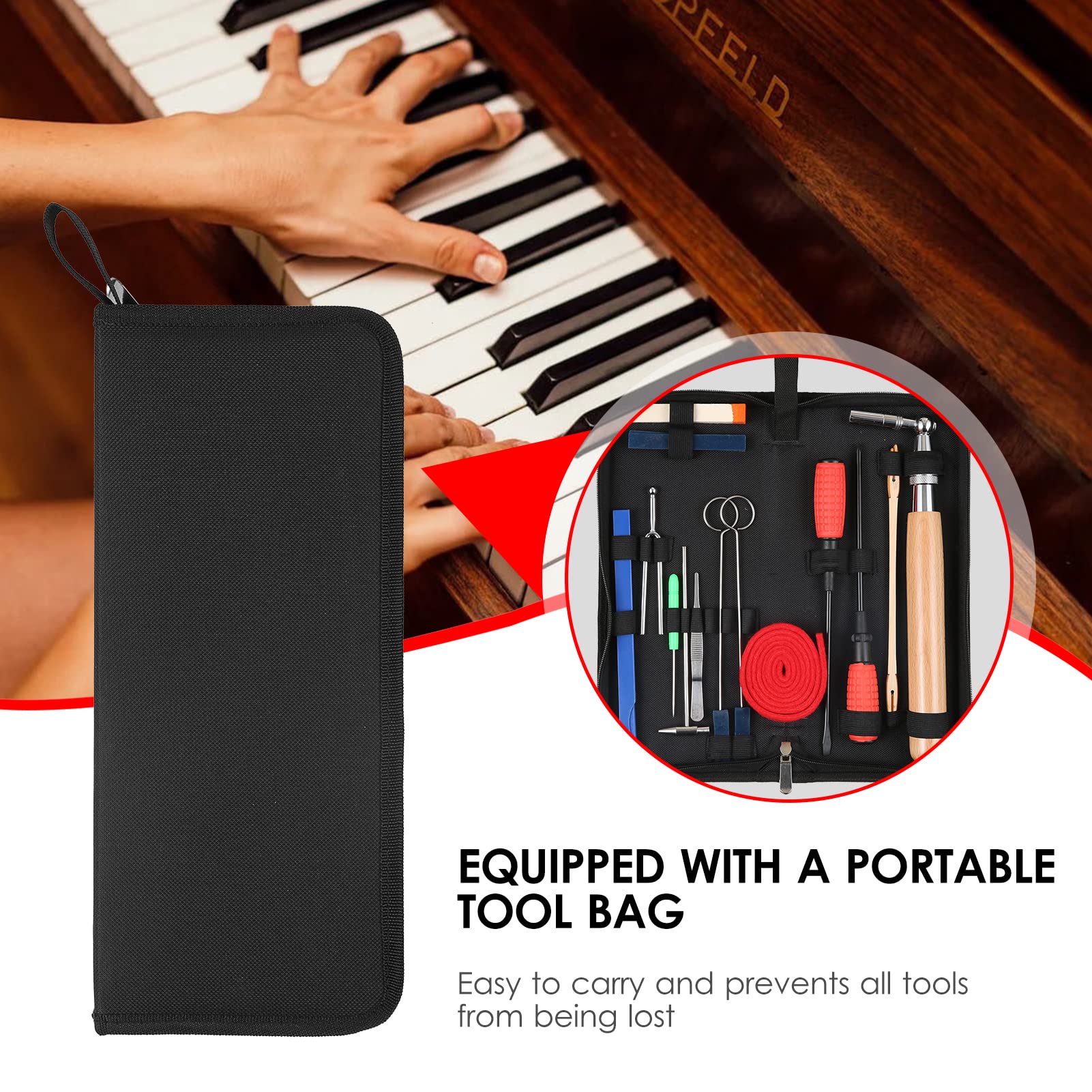 PianoTuningRepairToolsPartsAccessories， Juego de 16 herramientas de afinación, llave de afinación de mango largo, sordina de goma, destornillador, pinzas, martillo, tira de fieltro con temperamento, h
