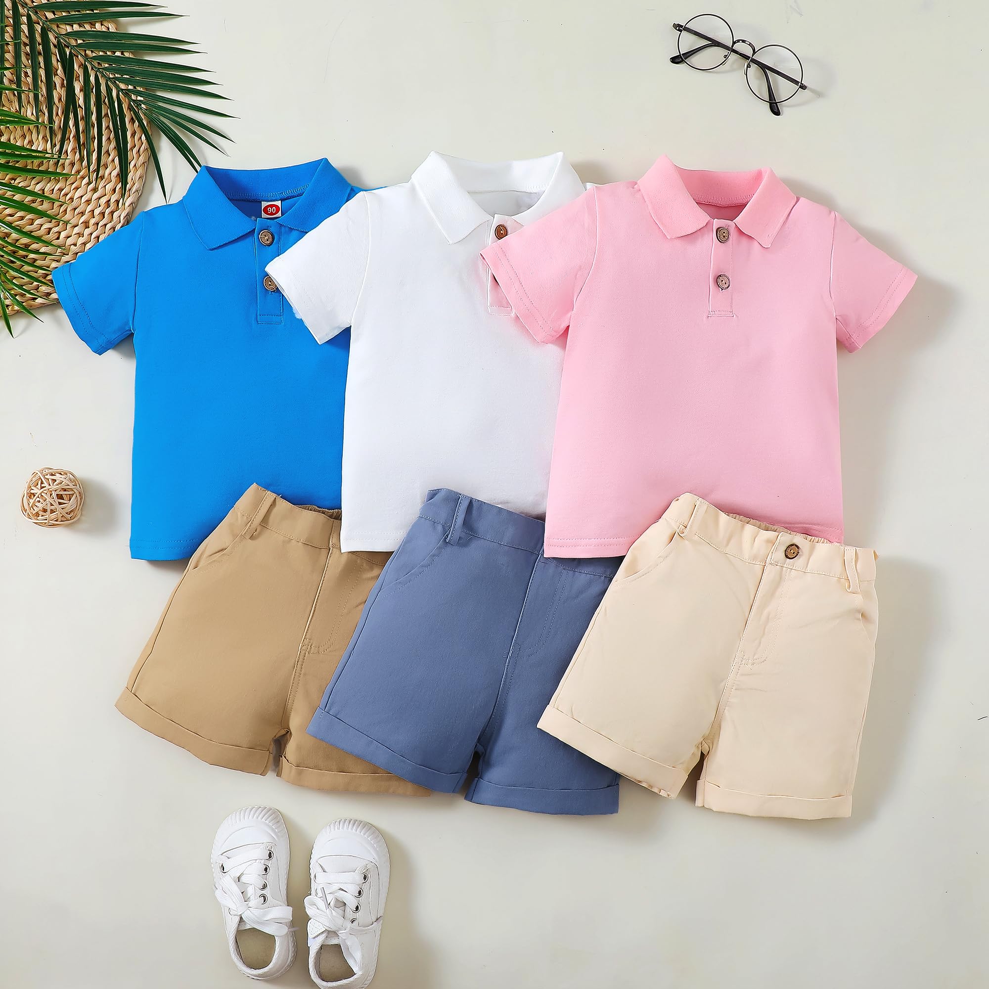 Yanmucy Ensemble de Vêtementsd 'été pour Bébé Garçon Polo à Manches Courtes pour Garçon Short Solide à Taille élastique Vêtements T Shirt Tops Shorts Casual 1-6 ans