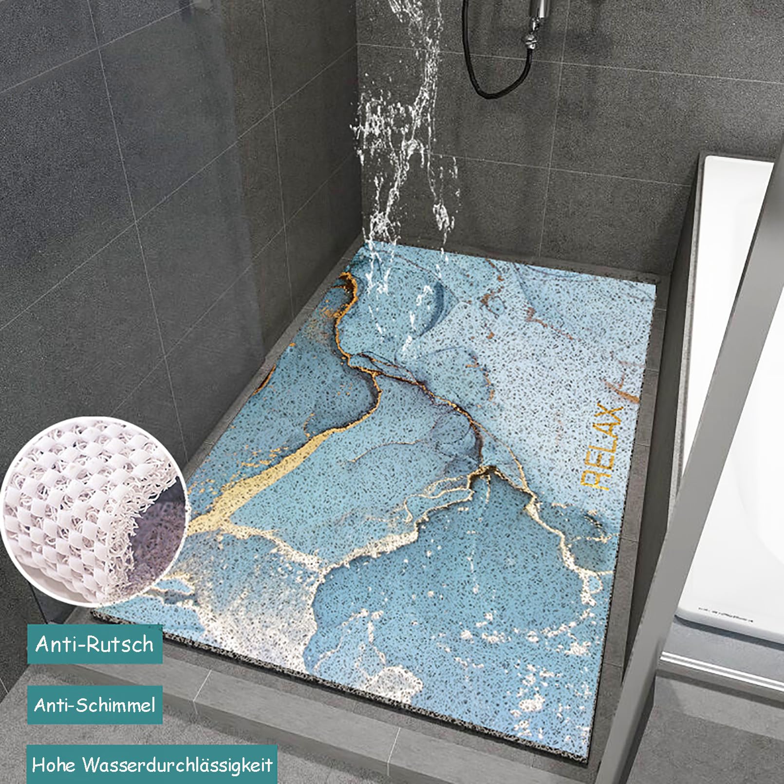 Alfombrilla antideslizante para bañera de 40 x 60 cm, diseño marino colorido, con gancho de correa de PVC, suave y cómoda, alta permeabilidad al agua