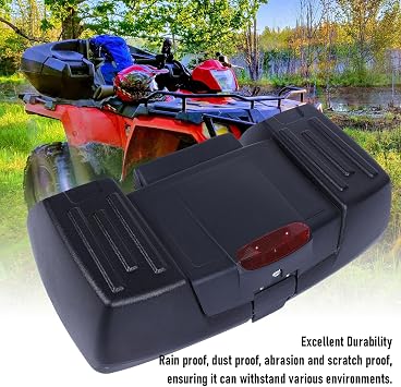 ATV Rear Storage Box, 80L Large Capacity Rotomolded Polymer Cargo Box, Secure Locking Mechanism Storage Container with Reflective Strips, for ATV, UTV Rear Rack Gear