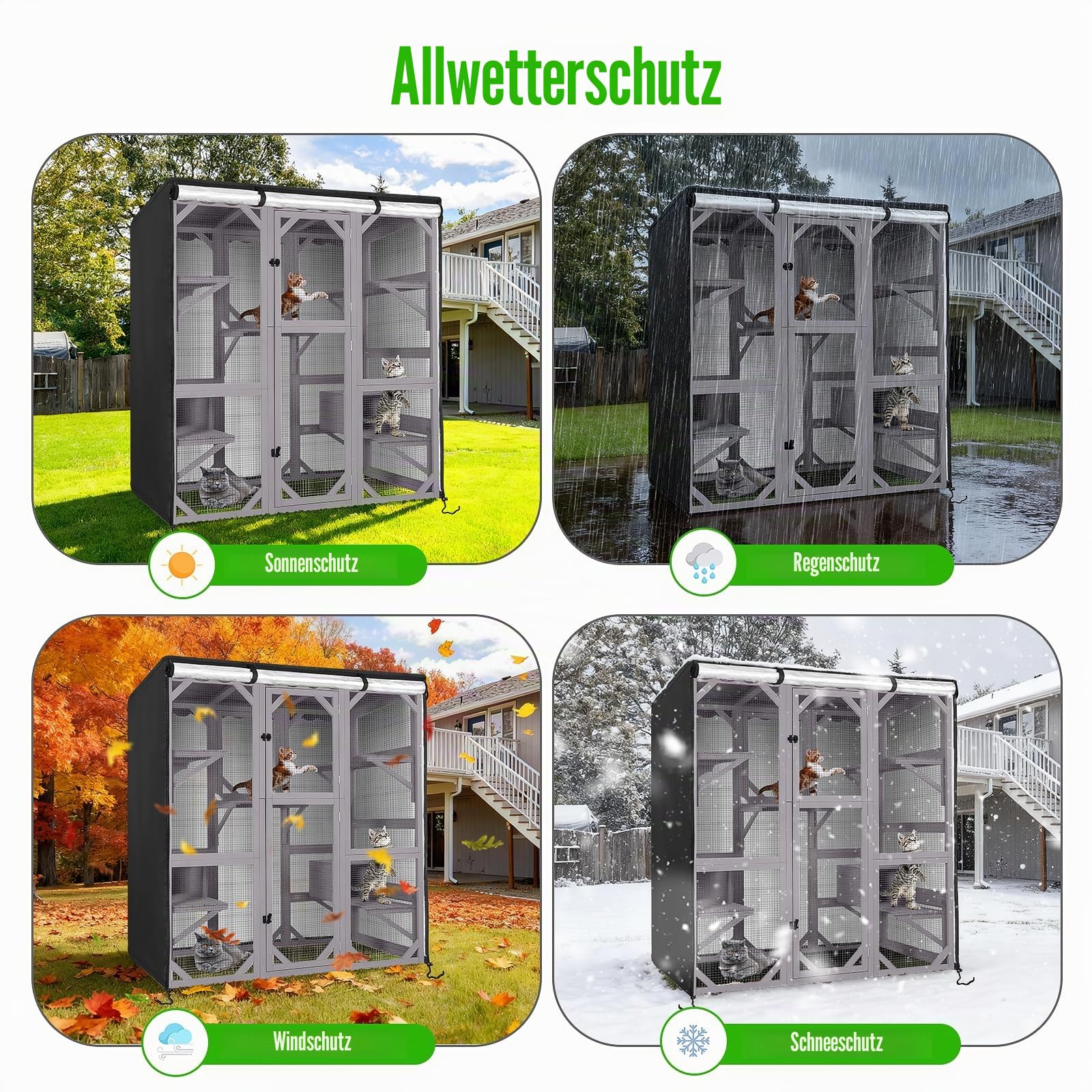 Kingling Katzenhausabdeckung für große Catio, universelle Catio-Abdeckung, wasserdicht und staubdicht, Haustiergehege, Abdeckungen für Katzenhäuser und Höhlen (162 x 83 x 180 cm)