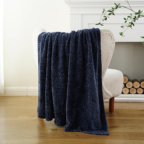 Miniatura 8 de BATTILO HOME Manta azul marino para sofá, silla, sala de estar, manta de punto de felpilla para cama, sala de estar, decoración del hogar, 51 x 67