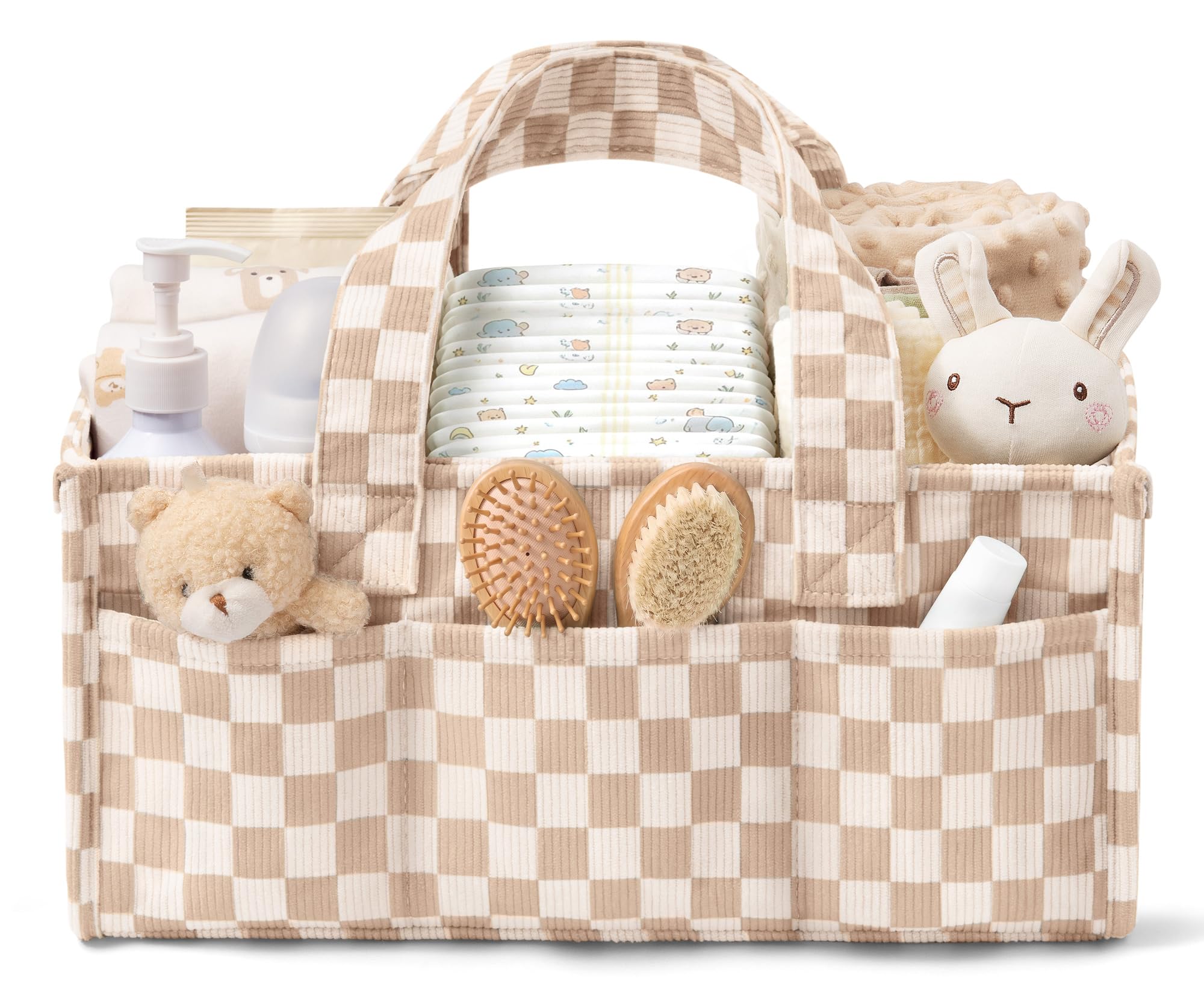 Corduroy Baby Diaper Caddy Organizer with Handles, Nursery Storage Basket