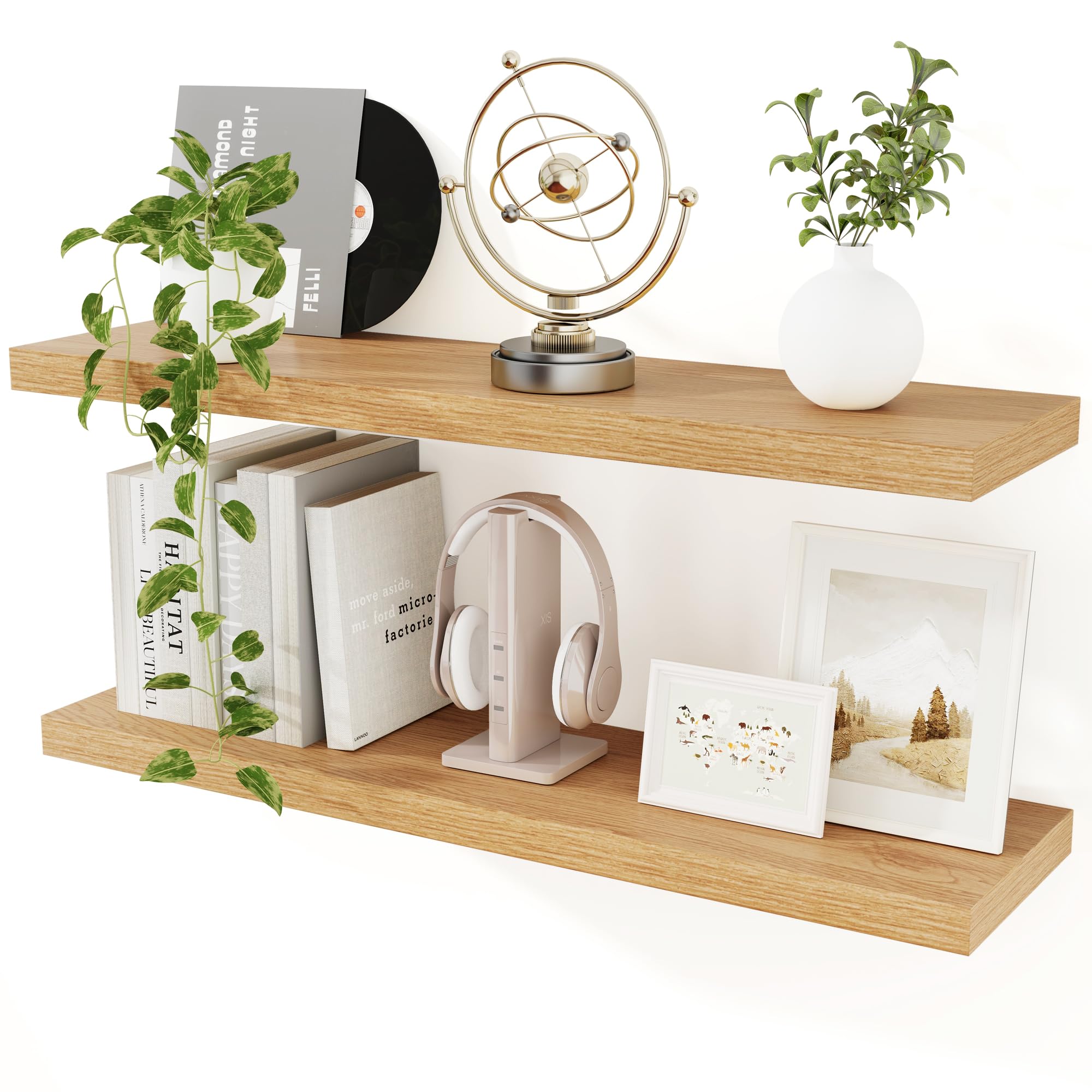Estantes flotantes para pared, juego de 2 estantes flotantes de 90 cm de largo, estantes de pared de madera rústica grandes de 36 pulgadas con soportes invisibles para libros, sala de estar,