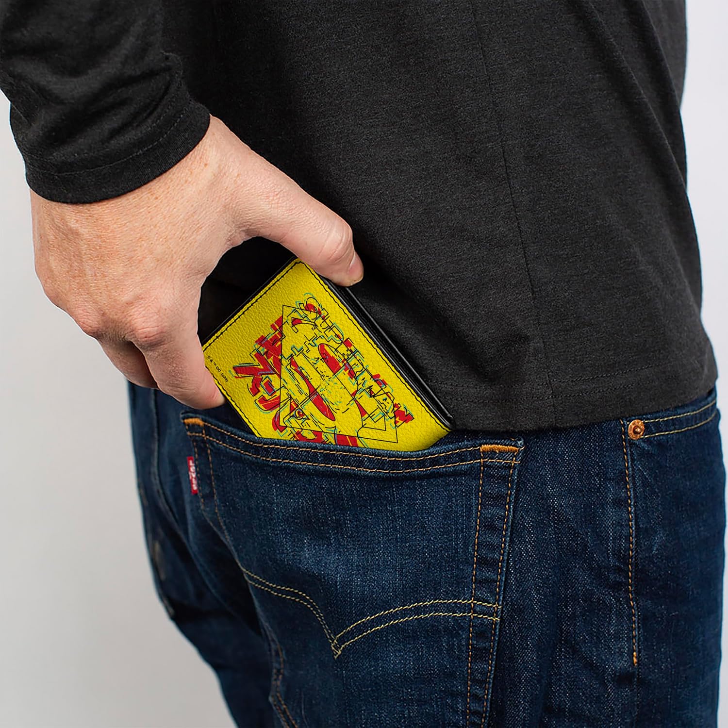 Buckle-Down DC Comics Wallet, Bifold, Superman Shield With Japanese Text Yellow Red, Vegan Leather