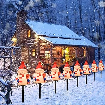 GOOTHY 2 Sets Snowman Christmas Pathway Stakes Lights, 7Ft