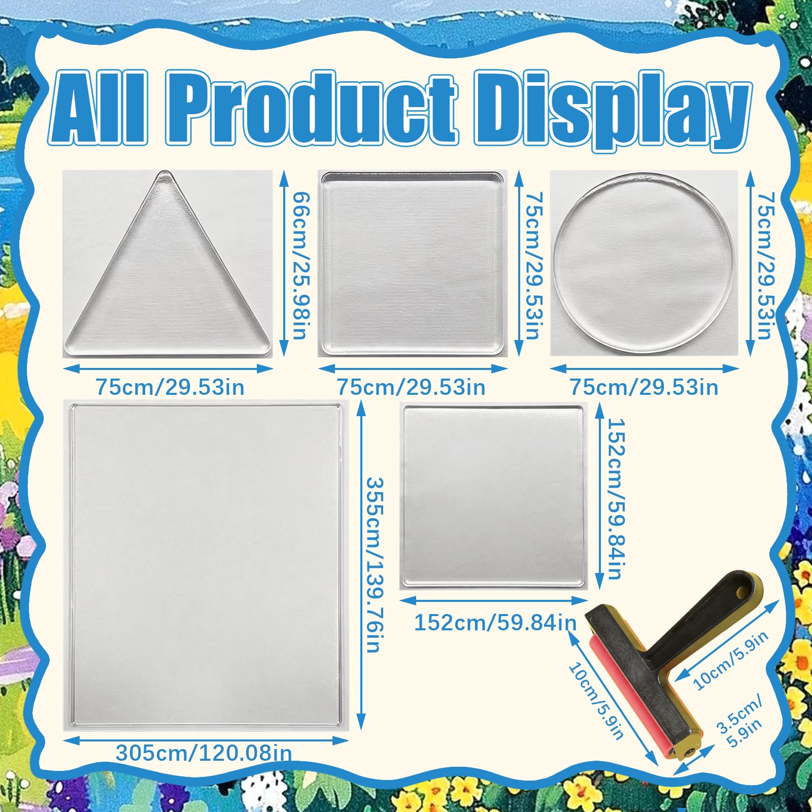 Placas De ImpresióN De Gel, 15,2 X 15,2 Cm Y 30,5 X 35,5 Cm Placas De Gel Impermeables Y Reutilizables Con Rodillo Y 3 Placas De ImpresióN PequeñAs Ideales Para Collage Y CreacióN De Tarjetas