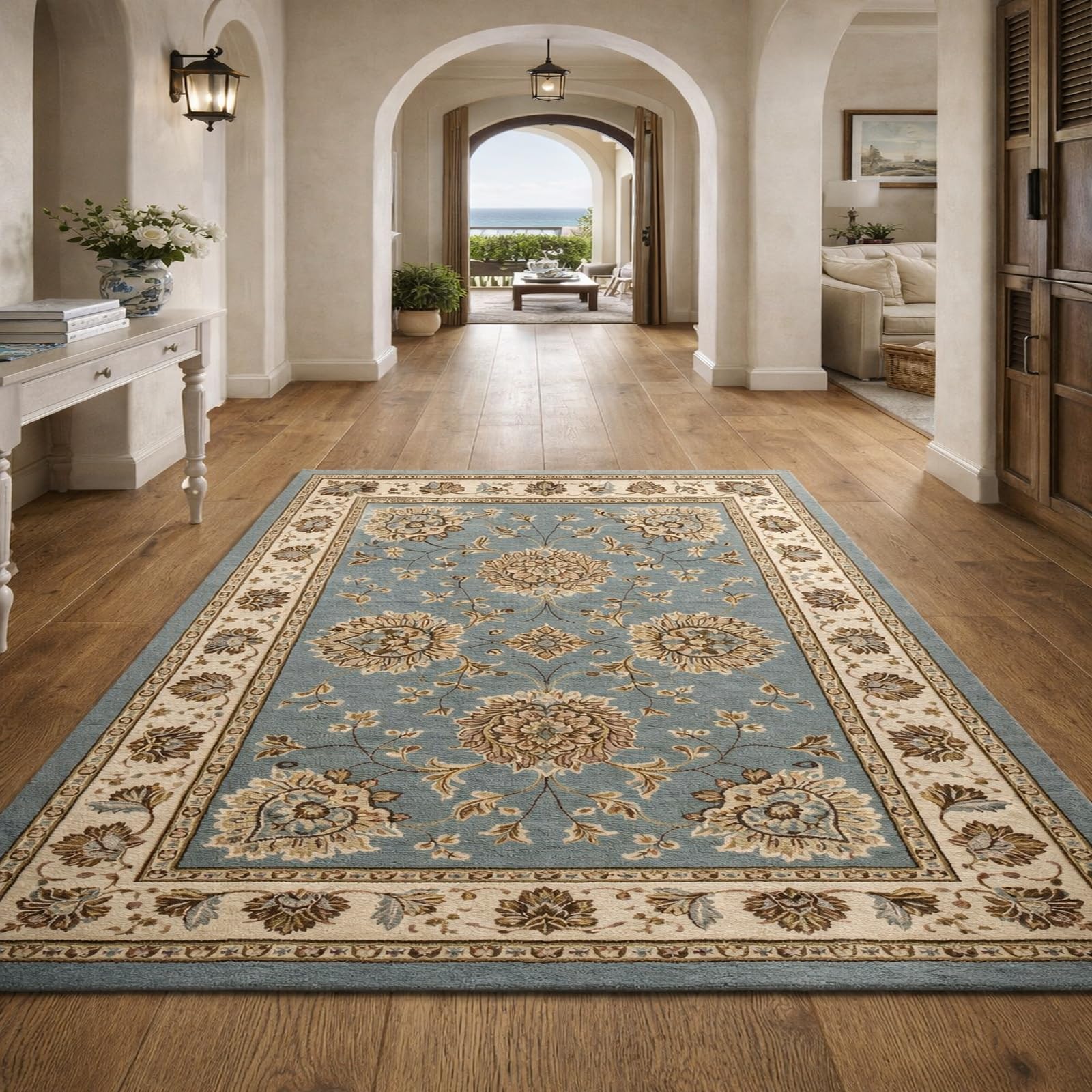 Tapis extérieur terrasse et cuisine lavable 120x170 cm au style bohème chic