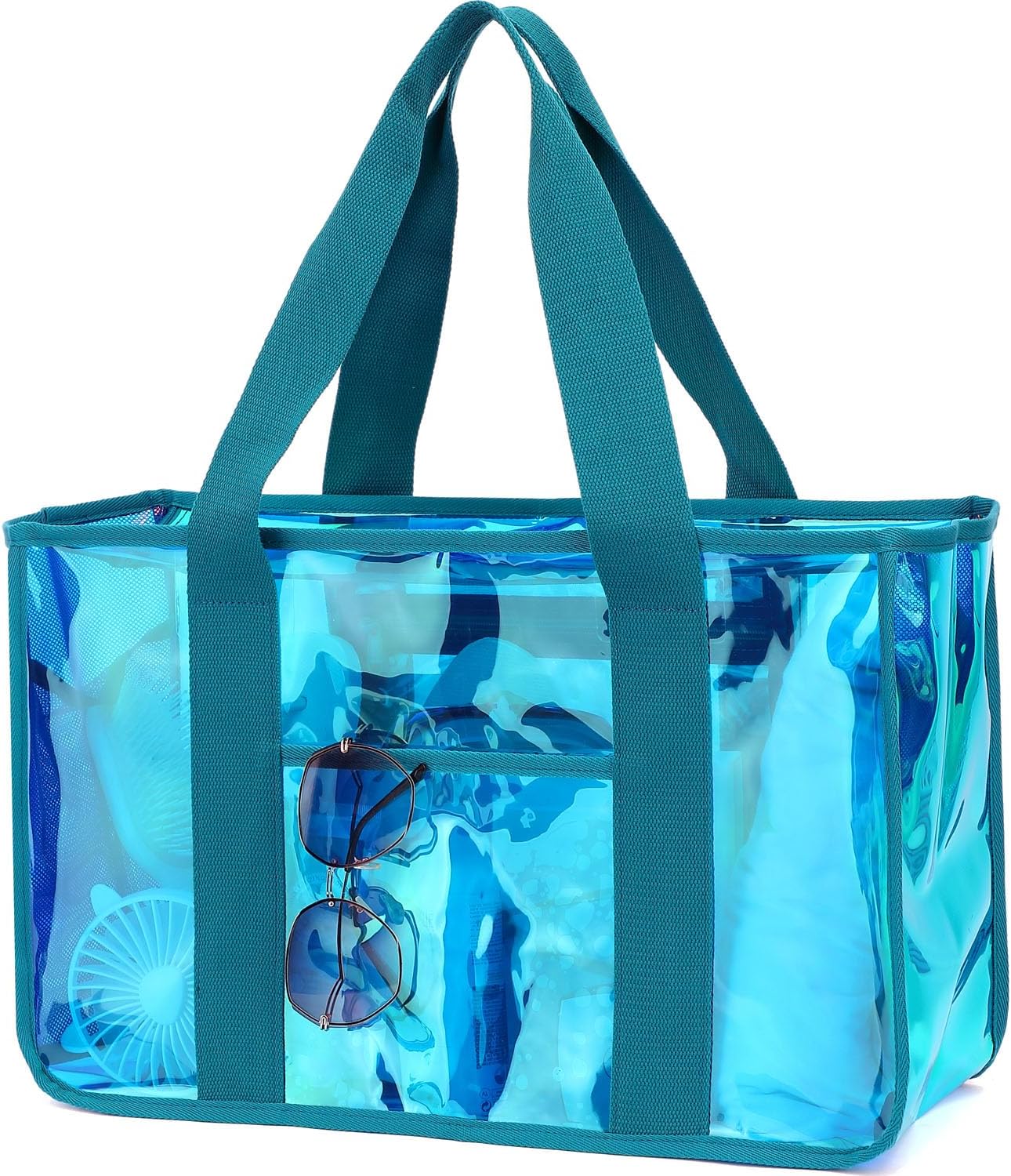 Fammart Iridescent Clear Beach Bag for Women, Large Pool Tote Cruise Vacation Essentials - Waterproof, Zipper Closure