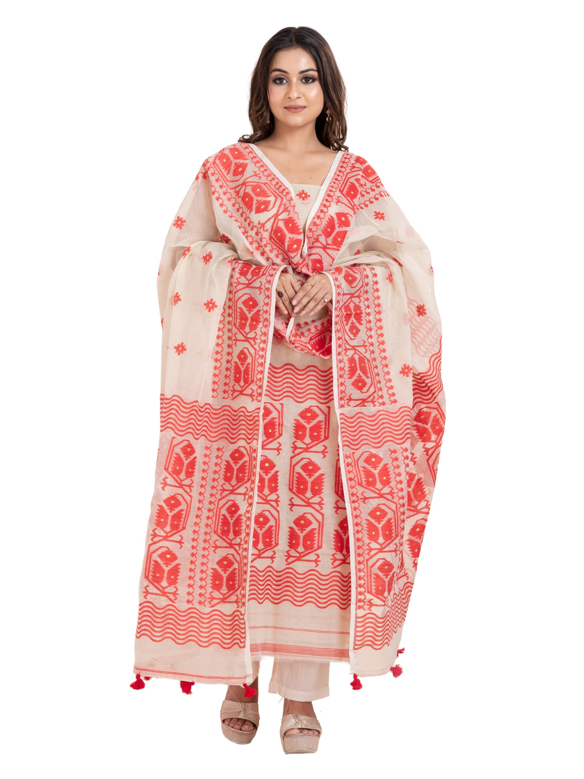 Dhakai Jamdani Unstitched Cotton Kurti with Dupatta