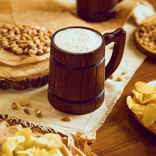 Miniatura 6 de Taza de cerveza de raíz hecha a mano de 20 onzas (20.3fl oz) M9 - Tazas de metal con mango Medevil - Taza de madera de color vikingo Renissance