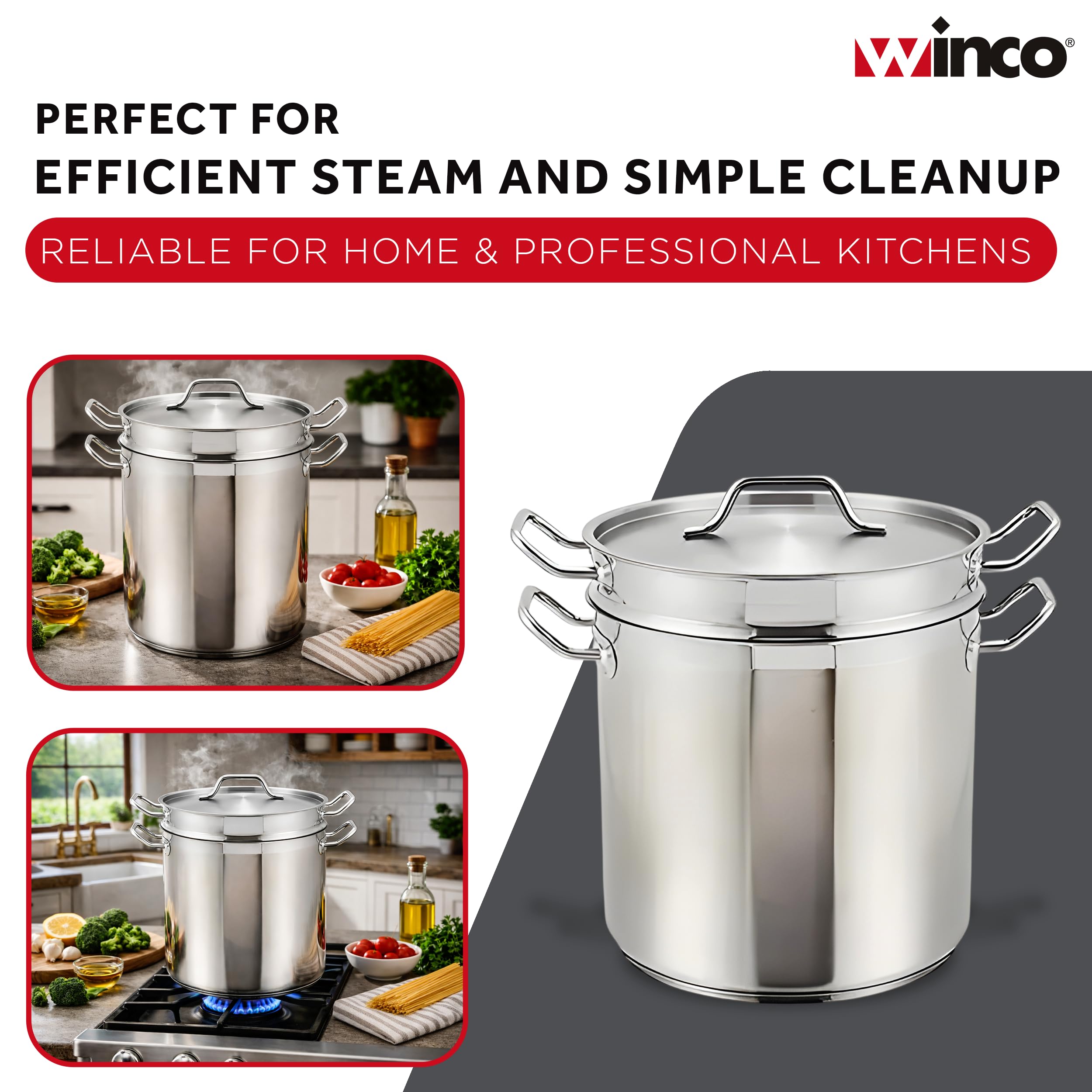 Winco 20qt Stainless Steel Double Boiler -6