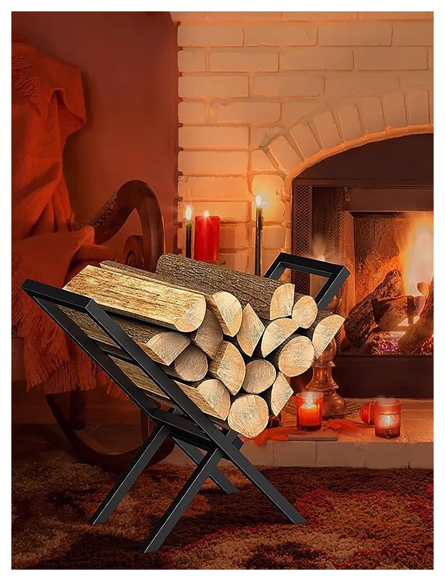Leñero Interior para Chimenea, Soporte para Leña En Forma De X para Exteriores, Organizador De Almacenamiento Y Apilador De Leña Resistente para Exteriores.
