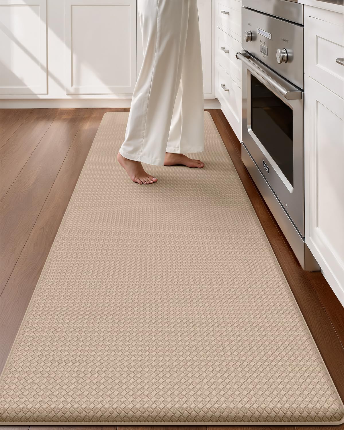 Color&amp;Geometry Wide Kitchen Floor Mat 24x59 Anti Fatigue Easy Clean, Beige