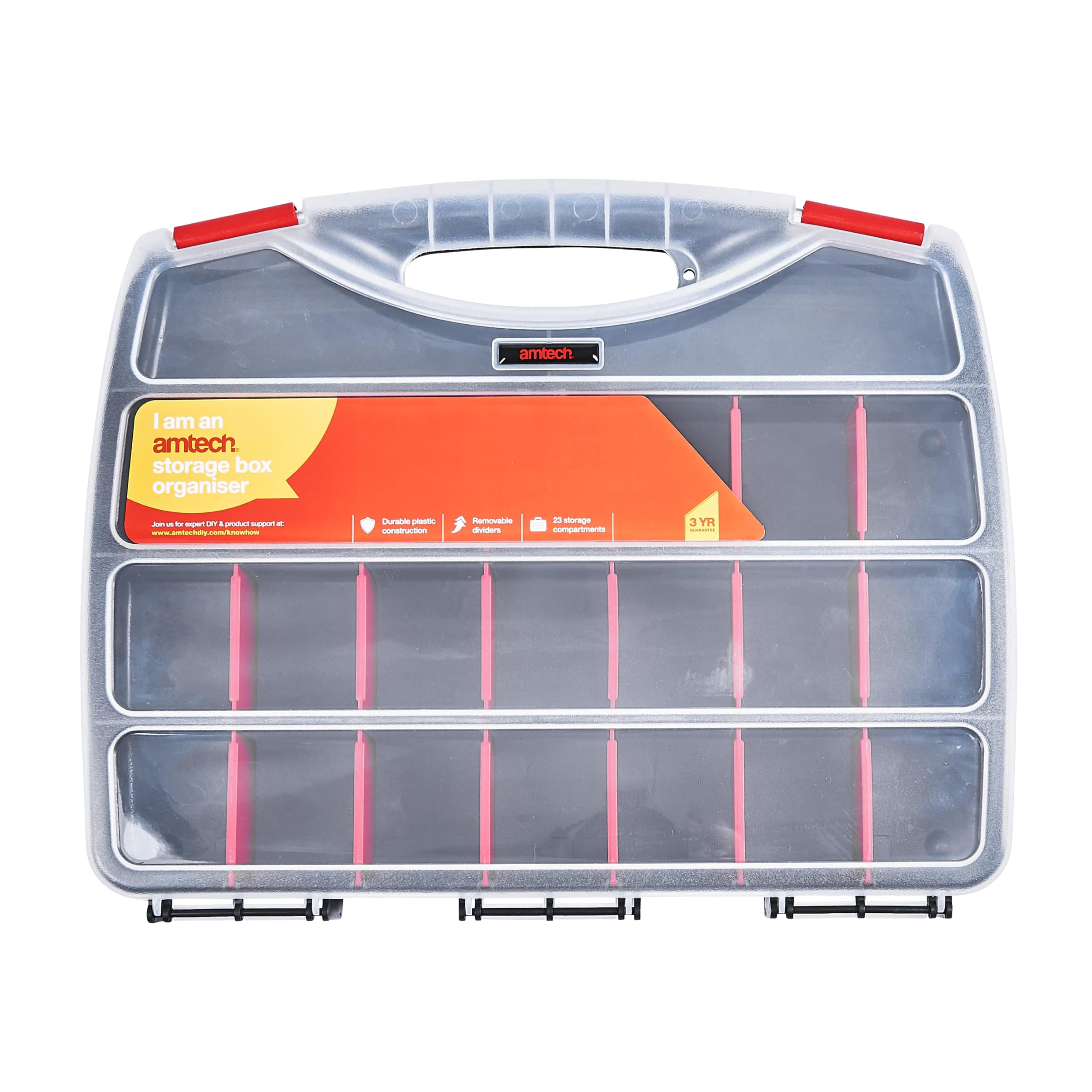 Amtech S6460 Storage Box, Screw Box Organiser for Hardware Assortment, 23 Compartments with Removable Dividers