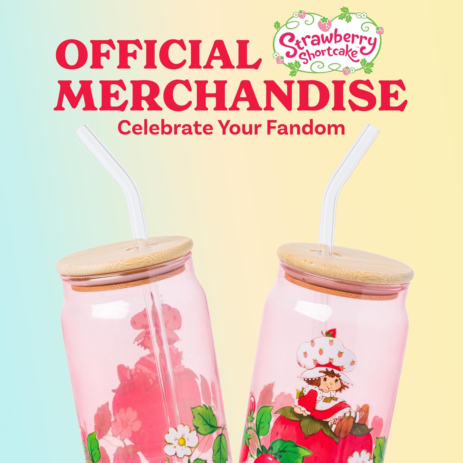 Silver Buffalo Strawberry Shortcake Vintage Glass Tumbler with Bamboo Lid and Glass Straw, 16 Ounces - Image 5