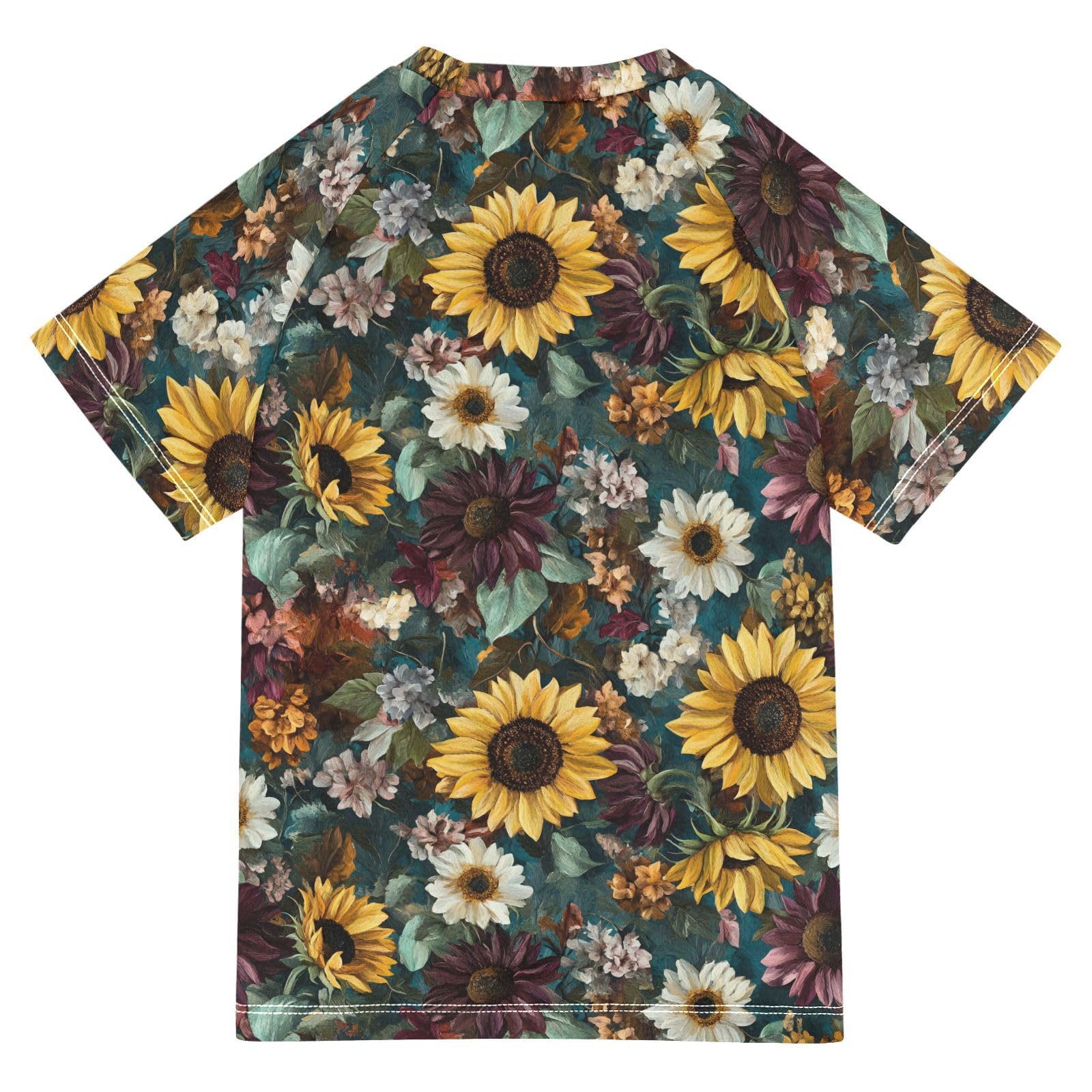 ALAZA Kids Rash Guard Toddler Swim Shirt Boy Girls Sunflowers Oil Painting UPF 50+ Short Sleeve 4T