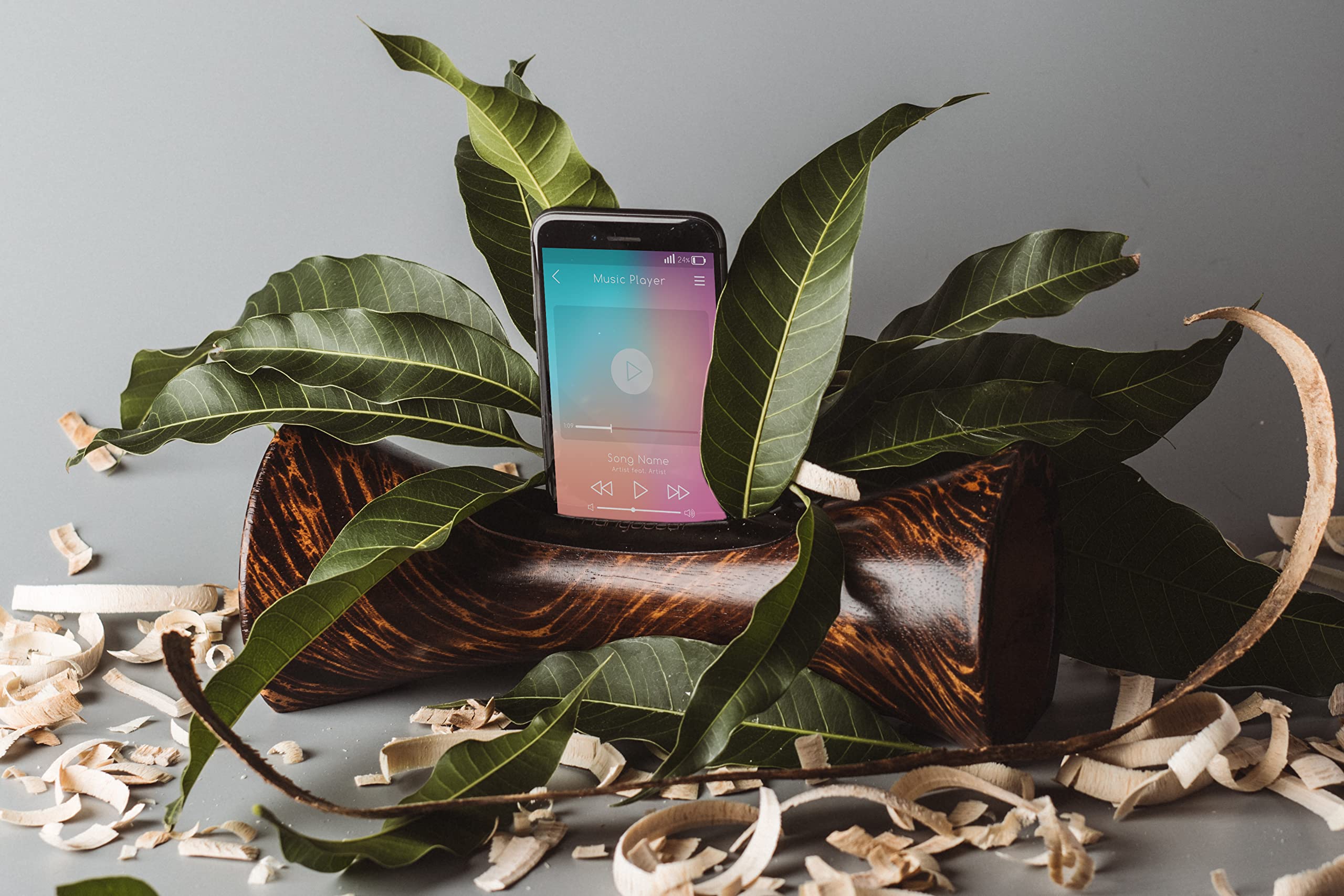 mangobeat® - Enceinte écologique et Universelle en Bois - Amplification de Tous Les Smartphones sans électricité - « Loupe » 25 cm