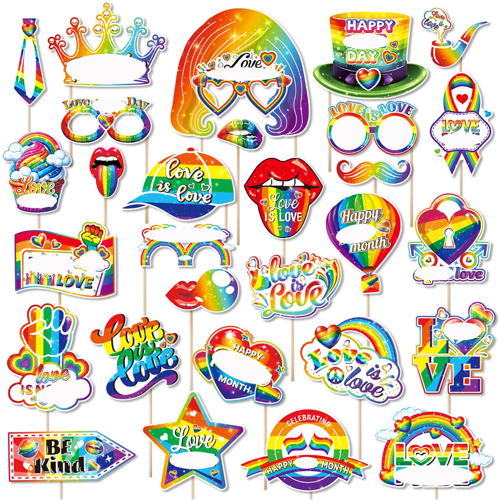 Yunvisty Women's 30 Pcs Pride Accessories Rainbow Photo Booth Props Pride Decorations Lgbtq+ Glasses Parade Rainbow Party Celebrates Photography Props Gay Friends Workmate Bestie Men (Party Style)