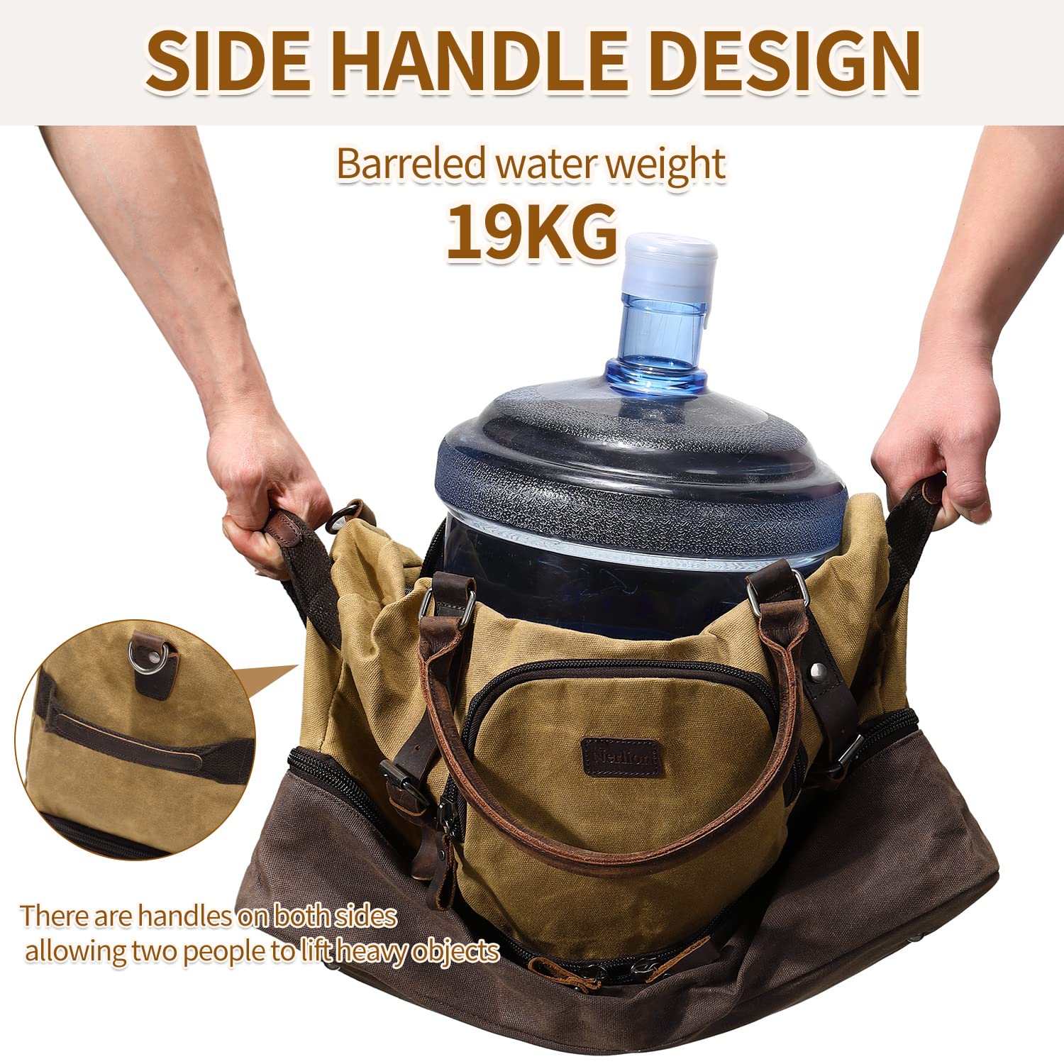 Nerlion Weekender Tasche mit Schuhfach Große Übernachtungstasche für Herren Canvas Echtleder Handgepäck Tasche Reise Seesack, Braun, Reisetasche