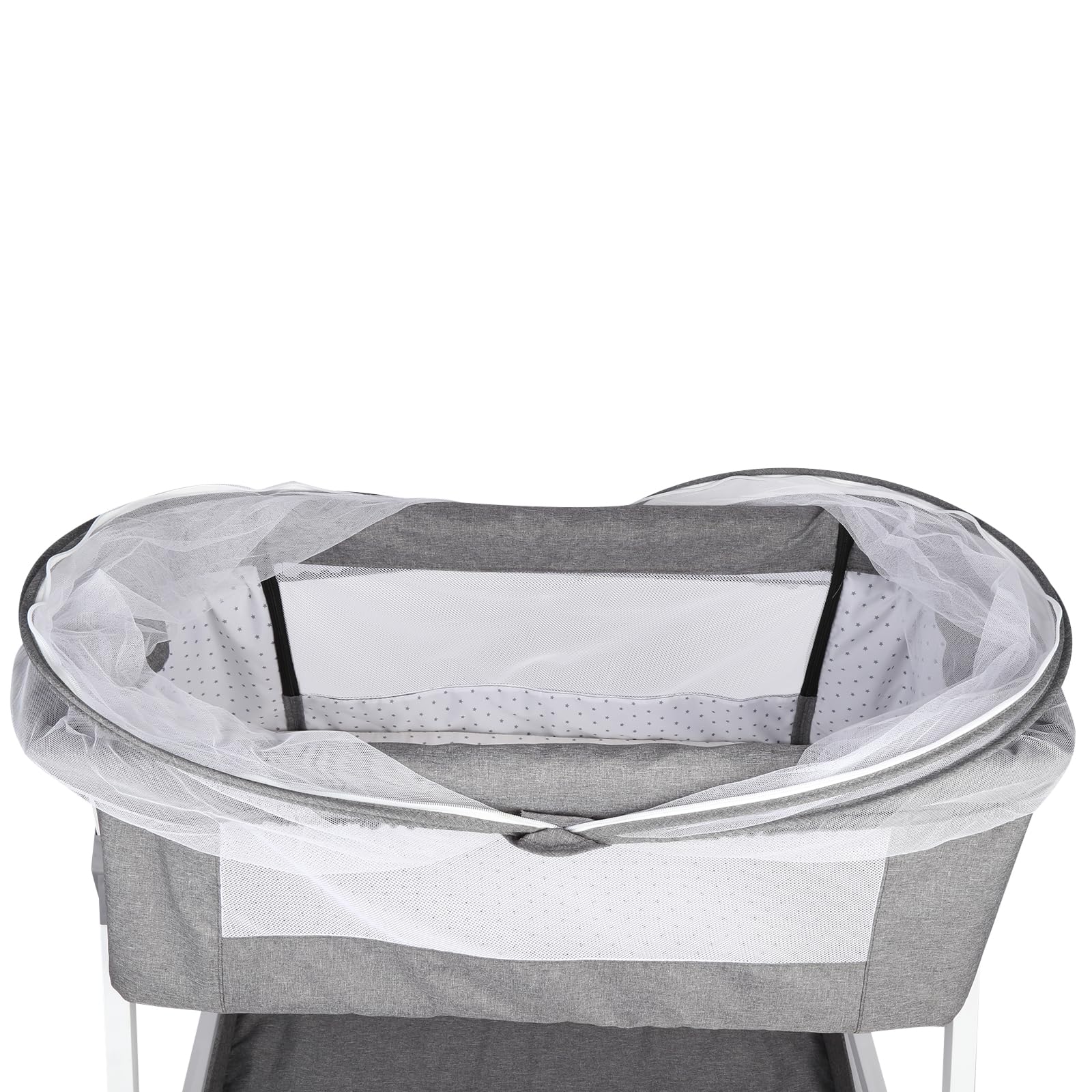 HUOLE Cuna 3 en 1 hasta 30 kg, Cuna de colecho, Cuna Mecedora, Ajuste de Altura e inclinación del colchón, 4 Ruedas con Freno, Colchón Ergonómico, Bolsa-80 * 40 * 100-115cm-lino