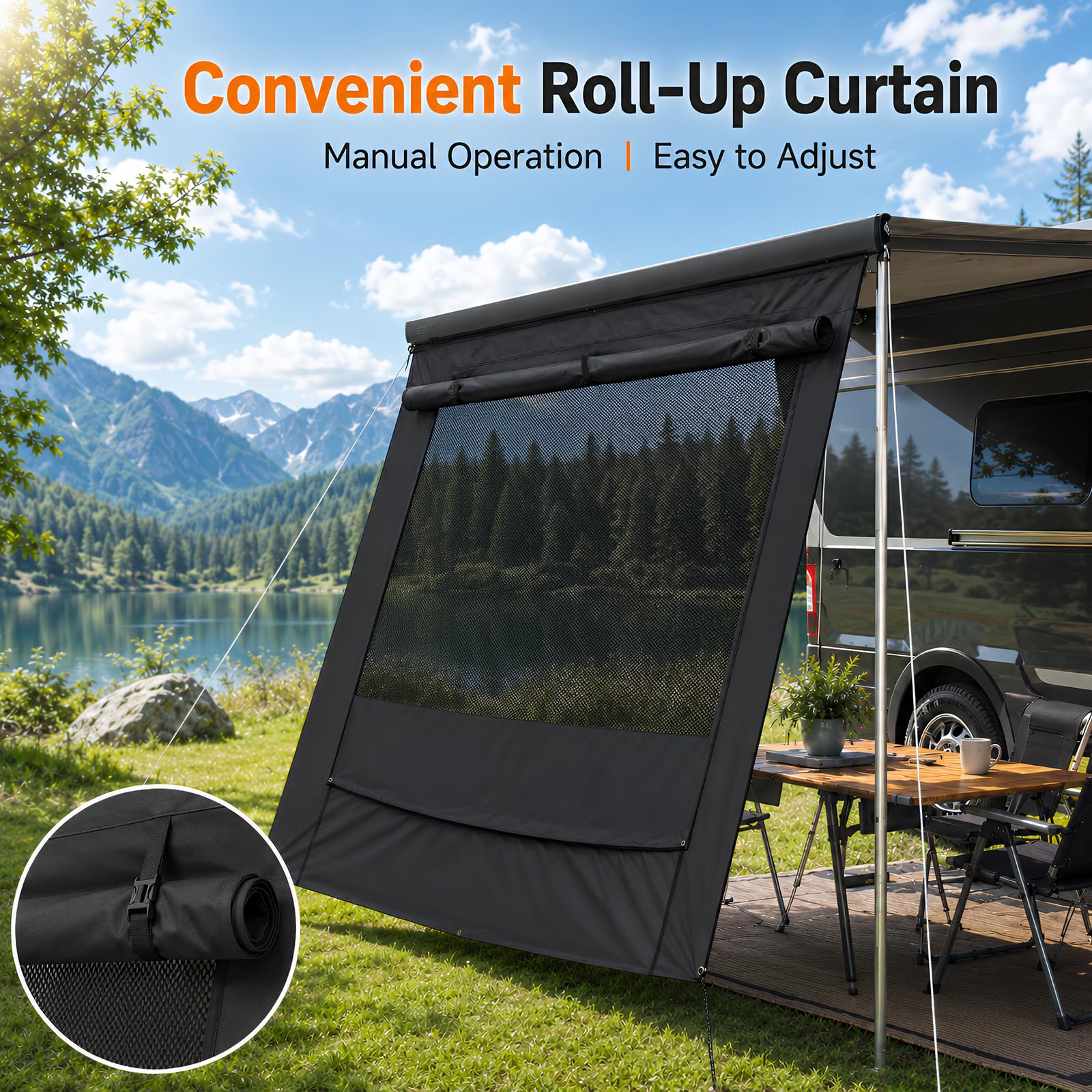 Sonnenschutz Markise 2,4x2m für 16FT Wohnmobil, UV 95%, Rollvorhang