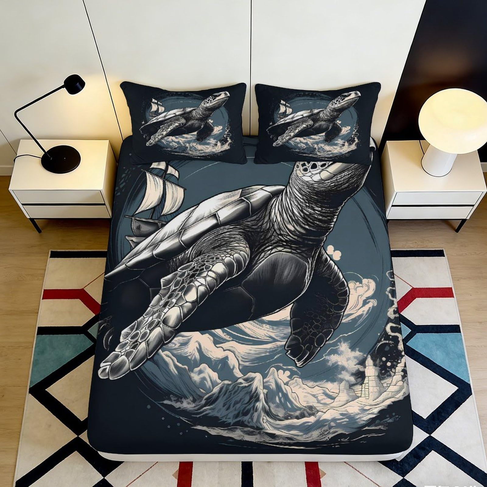 Jqzkxnhpbr Style-6 3D Printed Sea Turtle Fitted Sheet Microfiber Soft Breathable Ocean Waves Bed Cover For Bedroom Guest Room Decor 90X200x25cm