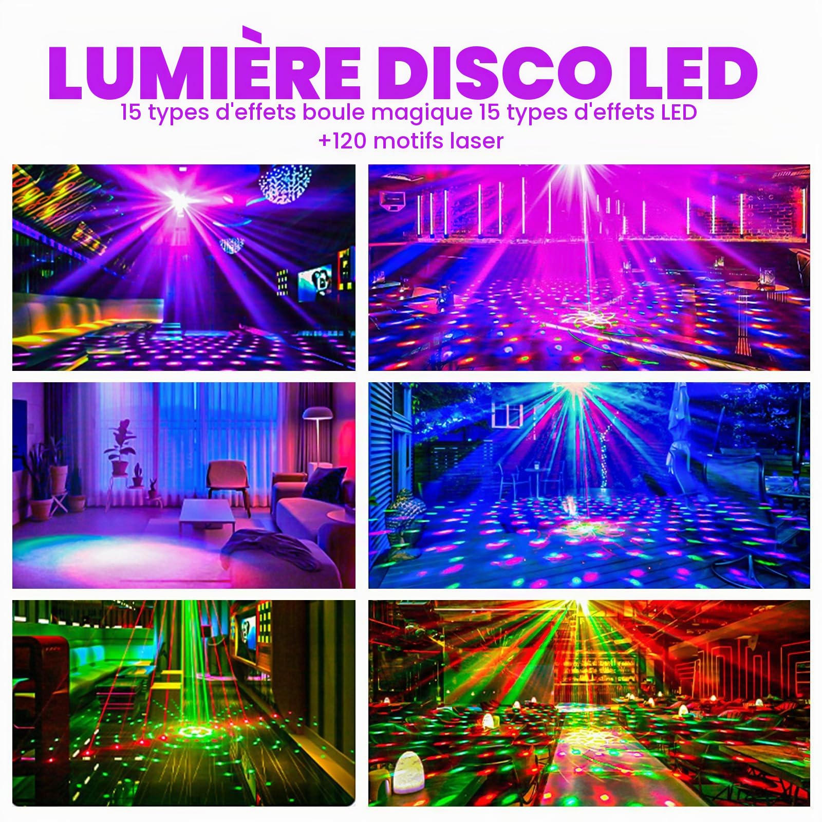 Boule disco 4 en 1, lampe de soirée disco contrôlée par la musique avec télécommande, lumières disco LED, éclairage DJ, pour fêtes, bars, mariages, Halloween, Noël, anniversaires