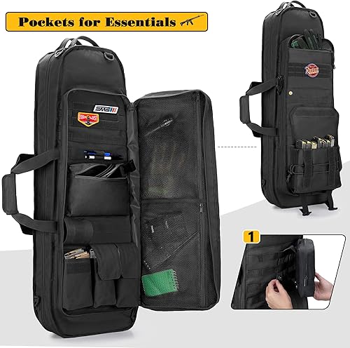 Miniatura 10 de GOBUROS Mochila táctica para rifles de 36 pulgadas, funda suave para rifle con 3 portavasos, correas acolchadas para el hombro, cremallera con